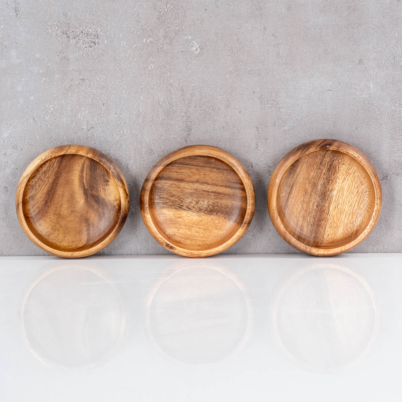3er Set Snackschale Holz Akazie Ø10cm Design Dip Schale Obstschale Dekoschale