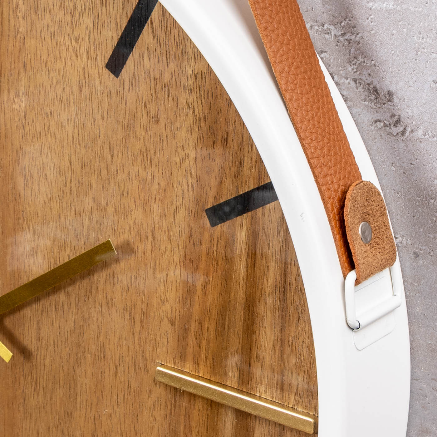 Wanduhr ⌀38cm Holzoptik Weiß Braun Gold Band zum Aufhängen Wanddeko Design Uhr