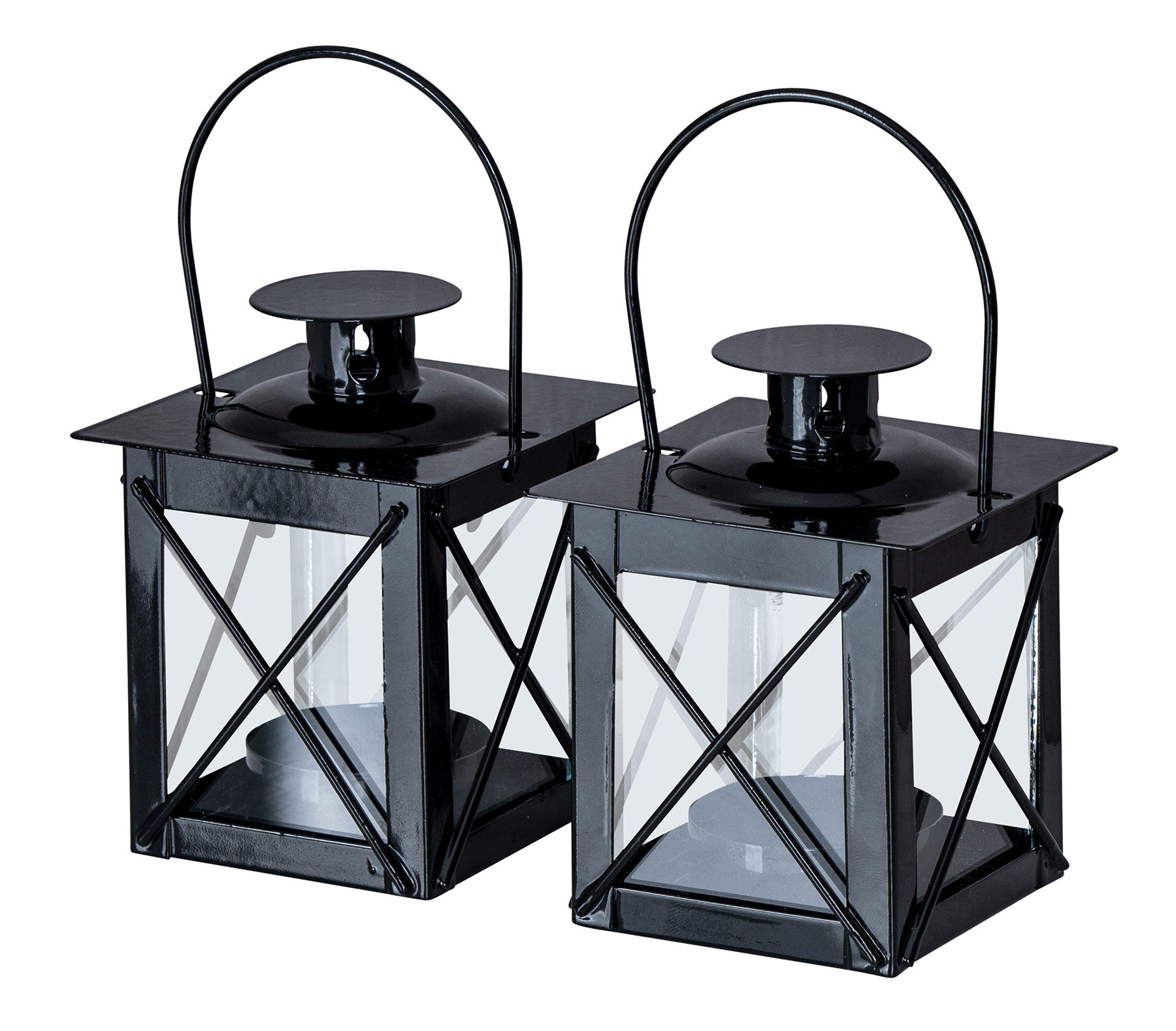 2er Set Windlicht H10cm Laterne Schwarz Metall Tischdeko Kerze Teelichthalter