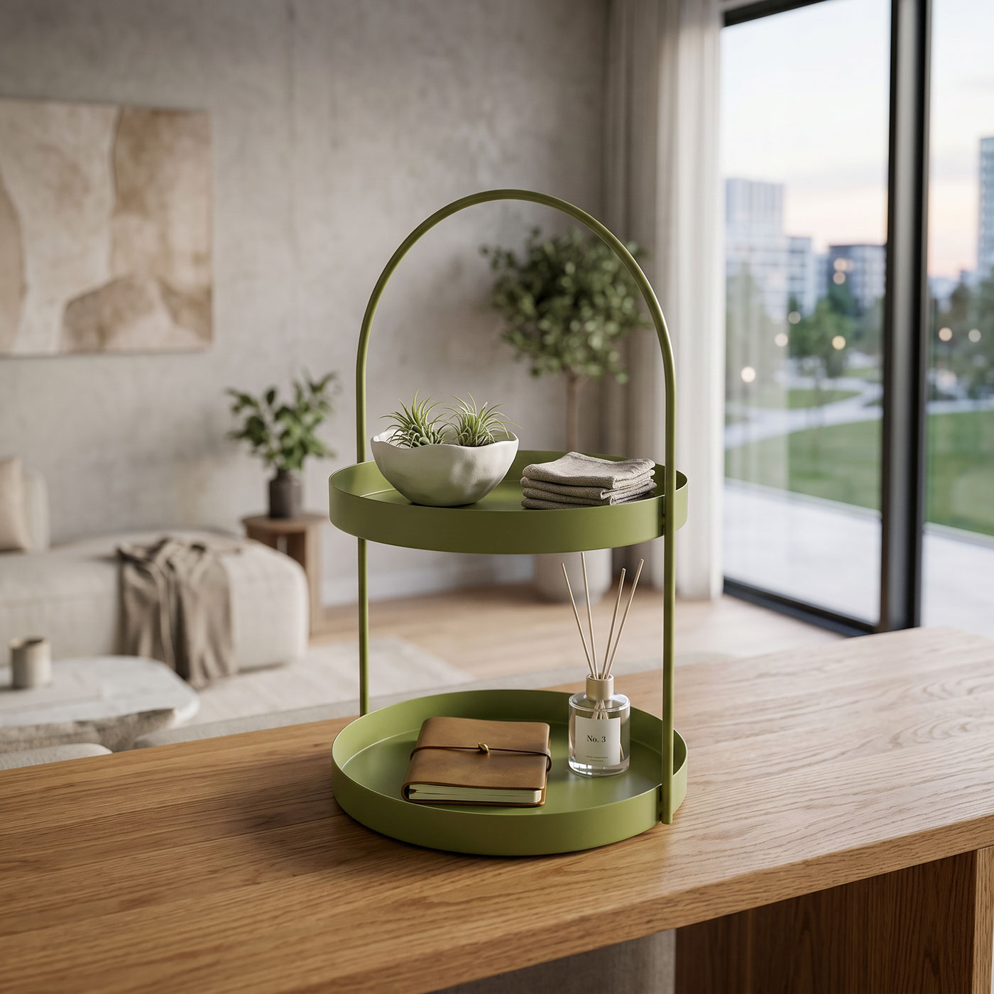 Metall Etagere Grün 2 Etagen H45cm Matt Servierplatte Servierständer Buffet Deko