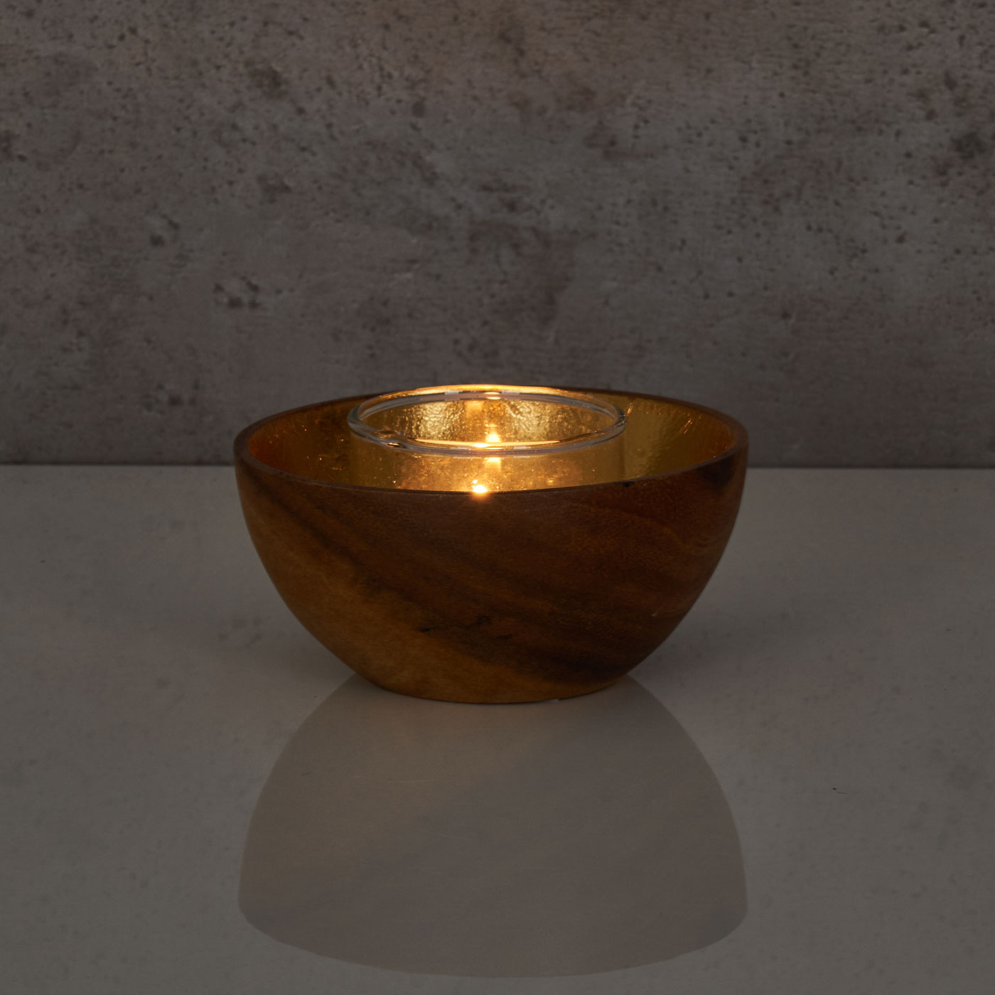 Holzschale Akazie 10cm Braun Gold Windlicht Teelichthalter Kerze Kerzenhalter