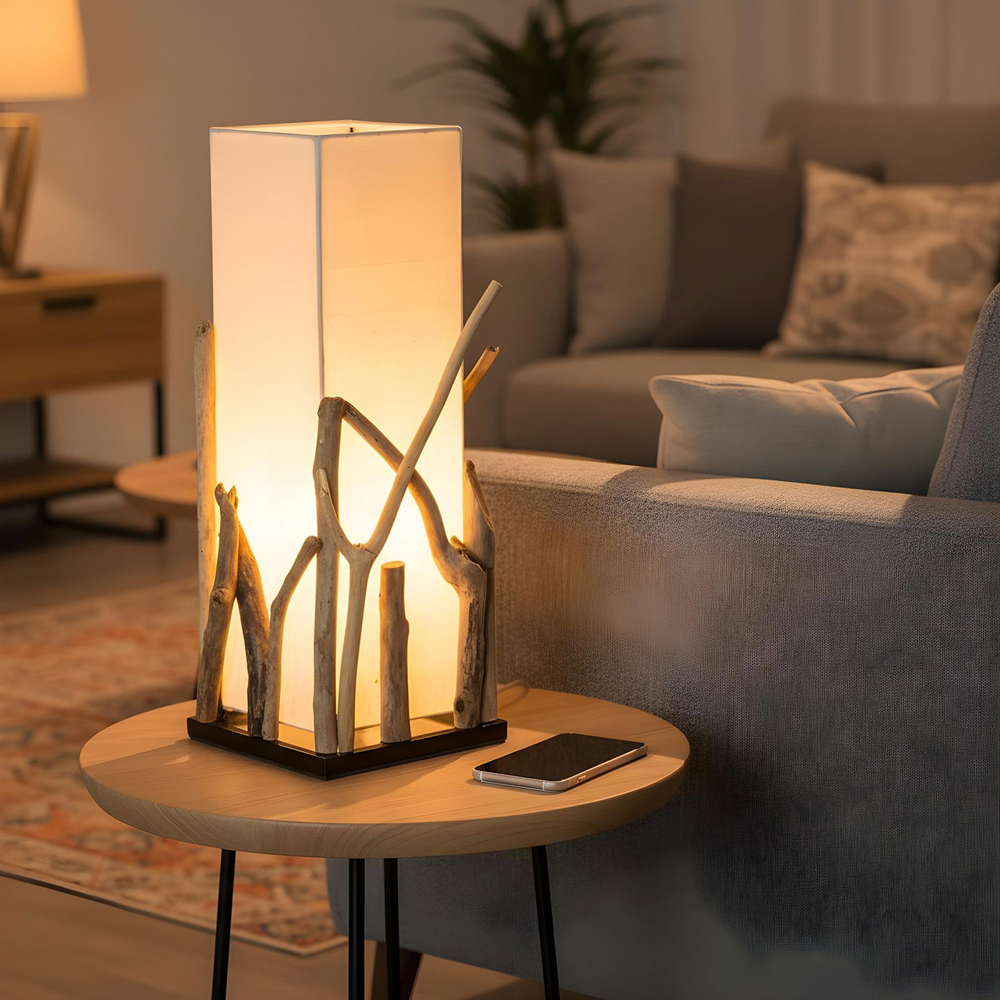 levandeo Lampe Tischlampe H50cm Treibholz Holzlampe Design Tischleuchte Tischdeko