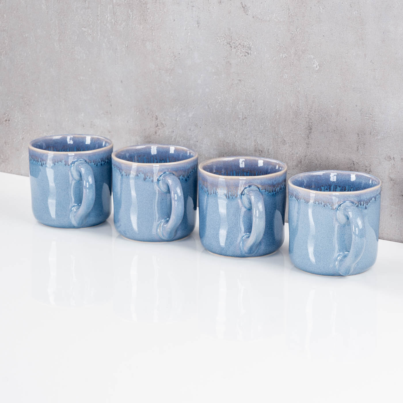 4er Set Steingut Becher 350ml Tasse Blau Kaffeepott Tasse Modern Design Küche