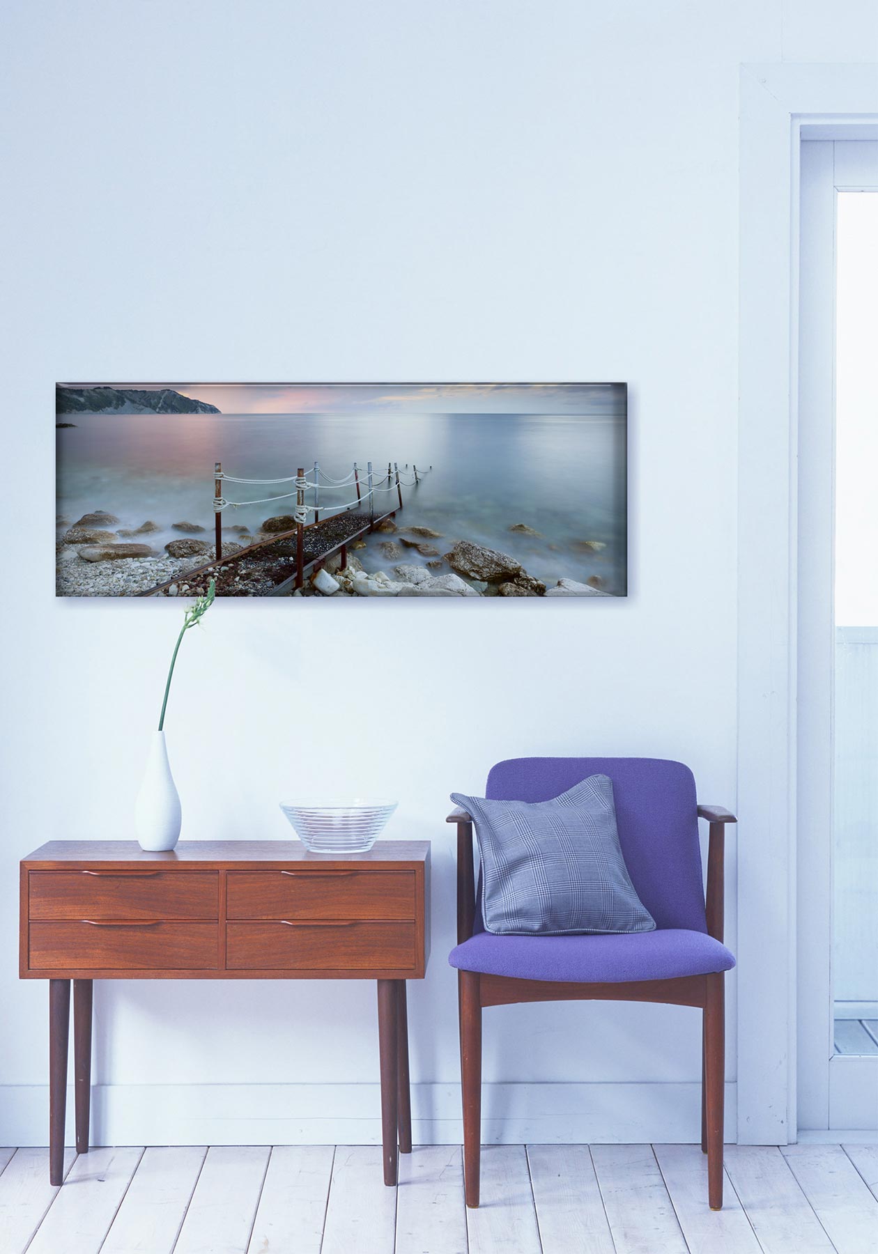 Glasbild 80x30cm Wandbild aus Glas Meer Ozean Steg Strand Küste