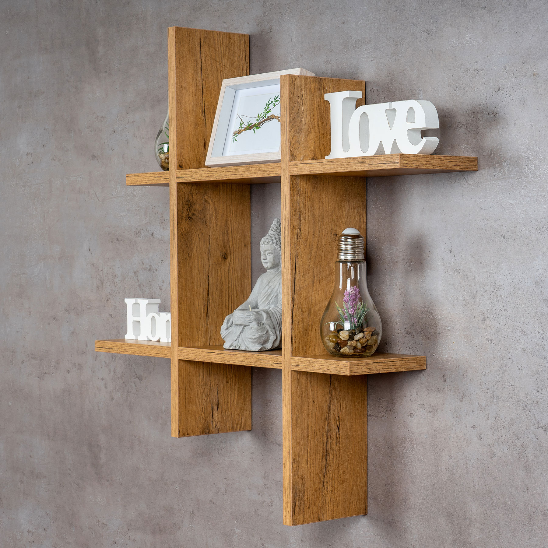 levandeo Hashtag Regal 75x75cm Wandregal Holz Wildeiche Bücherregal Hängeregal