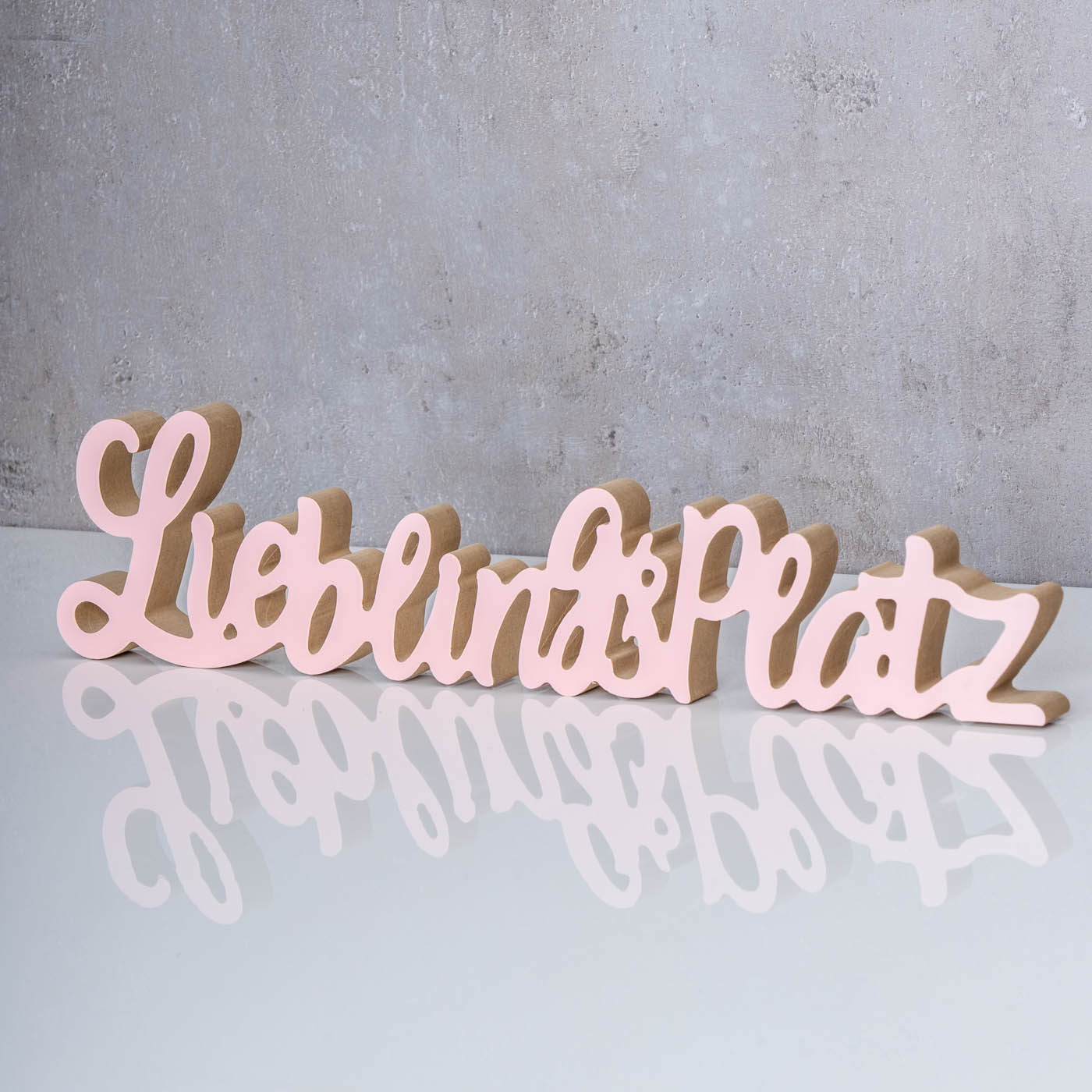 Schriftzug Lieblingsplatz L40cm Pastell Rosa Holz Tischdeko Deko Aufsteller