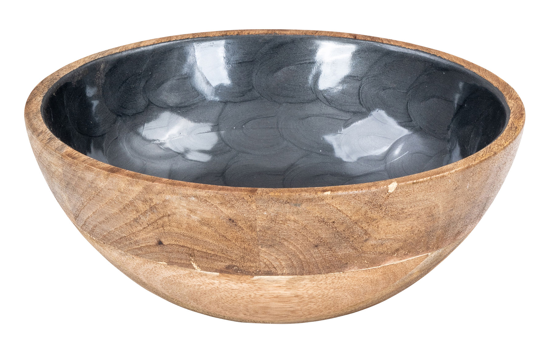 Schüssel 21cm Mango Holz Grau Perlmutt Emaille Schale Bowl Salatschüssel Deko