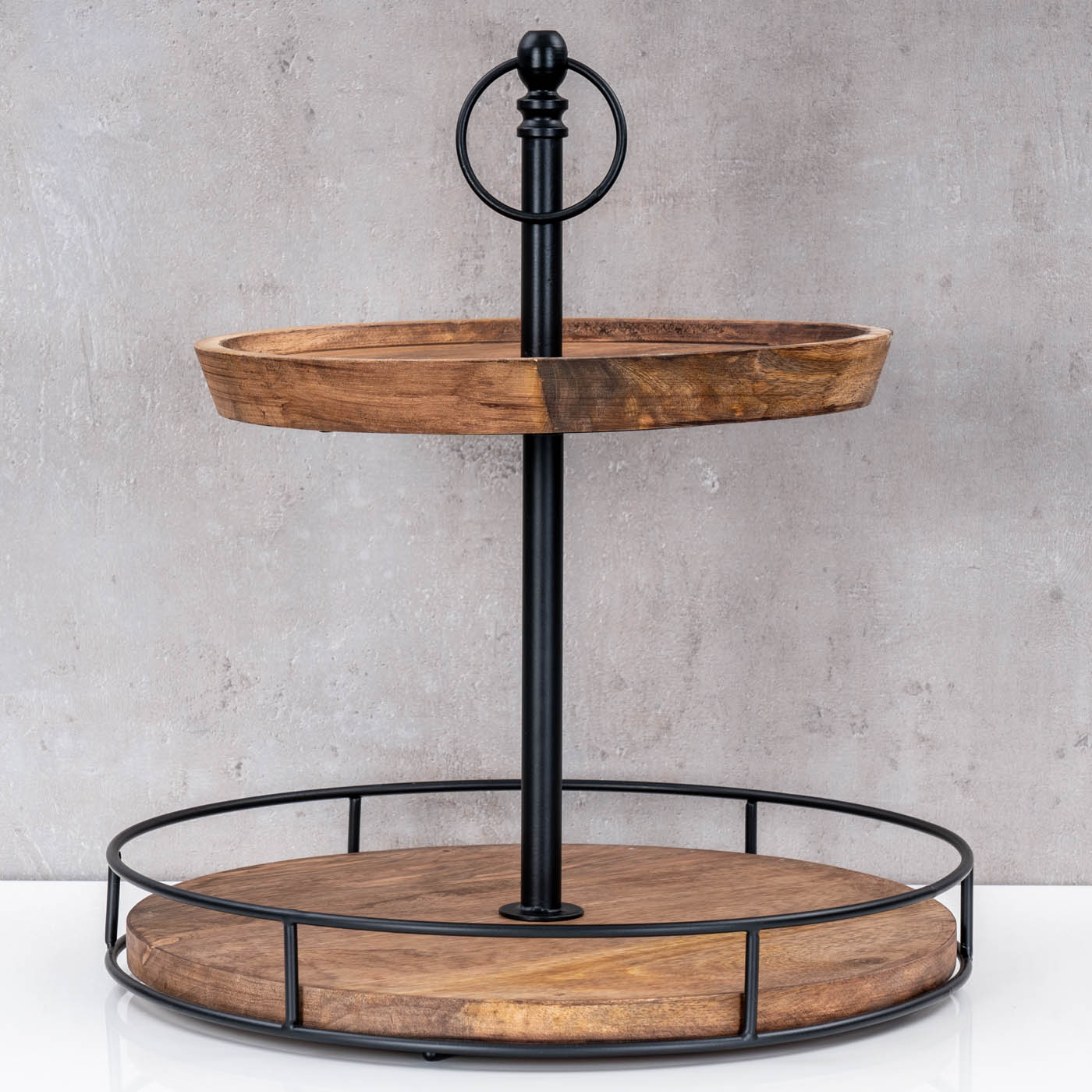 Etagere Holz 2 Etagen H38cm Akazienholz Schwarz Natur Servierplatte Kuchenplatte
