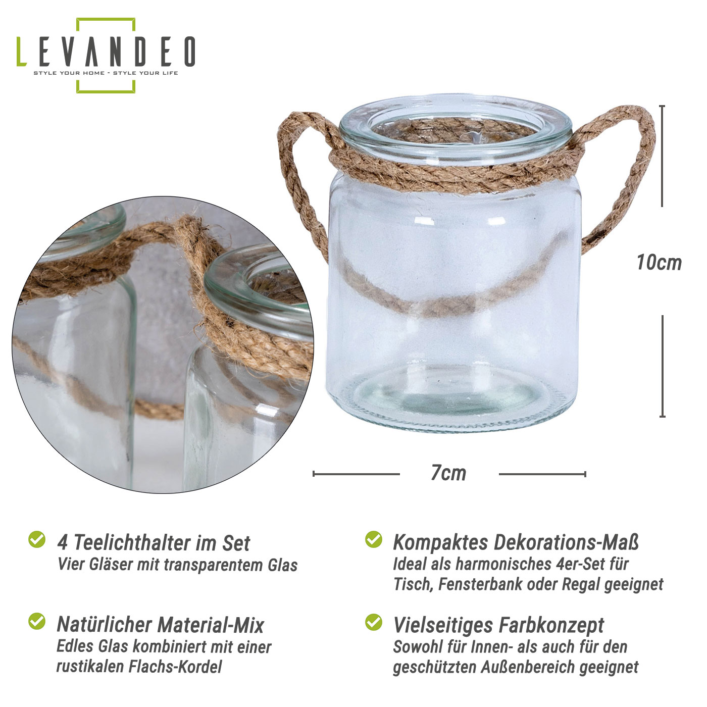 4er Set Teelichthalter Glas H10cm Klar Transparent Windlicht Tischdeko Kerzen
