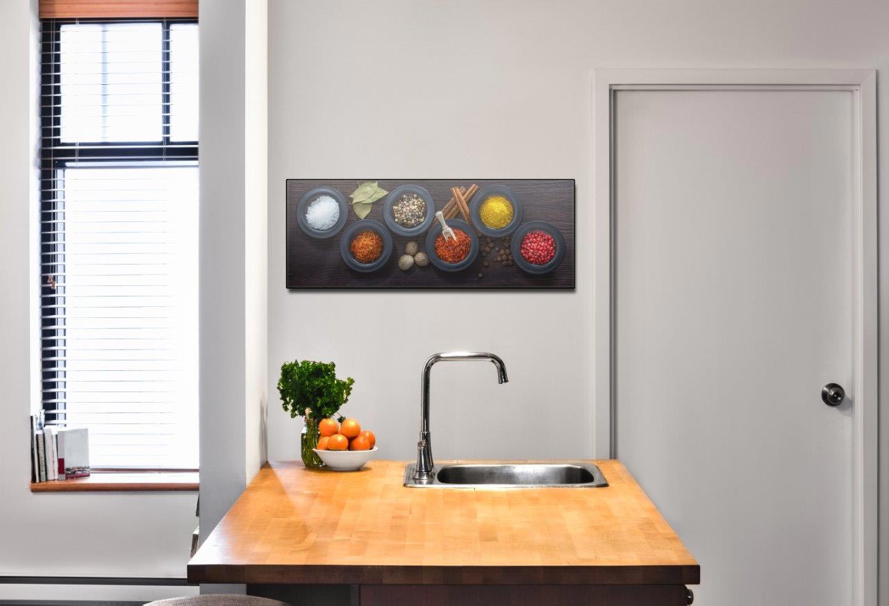 Glasbild 80x30cm Wandbild aus Glas Bunt Küche Gewürze Kräuter Deko