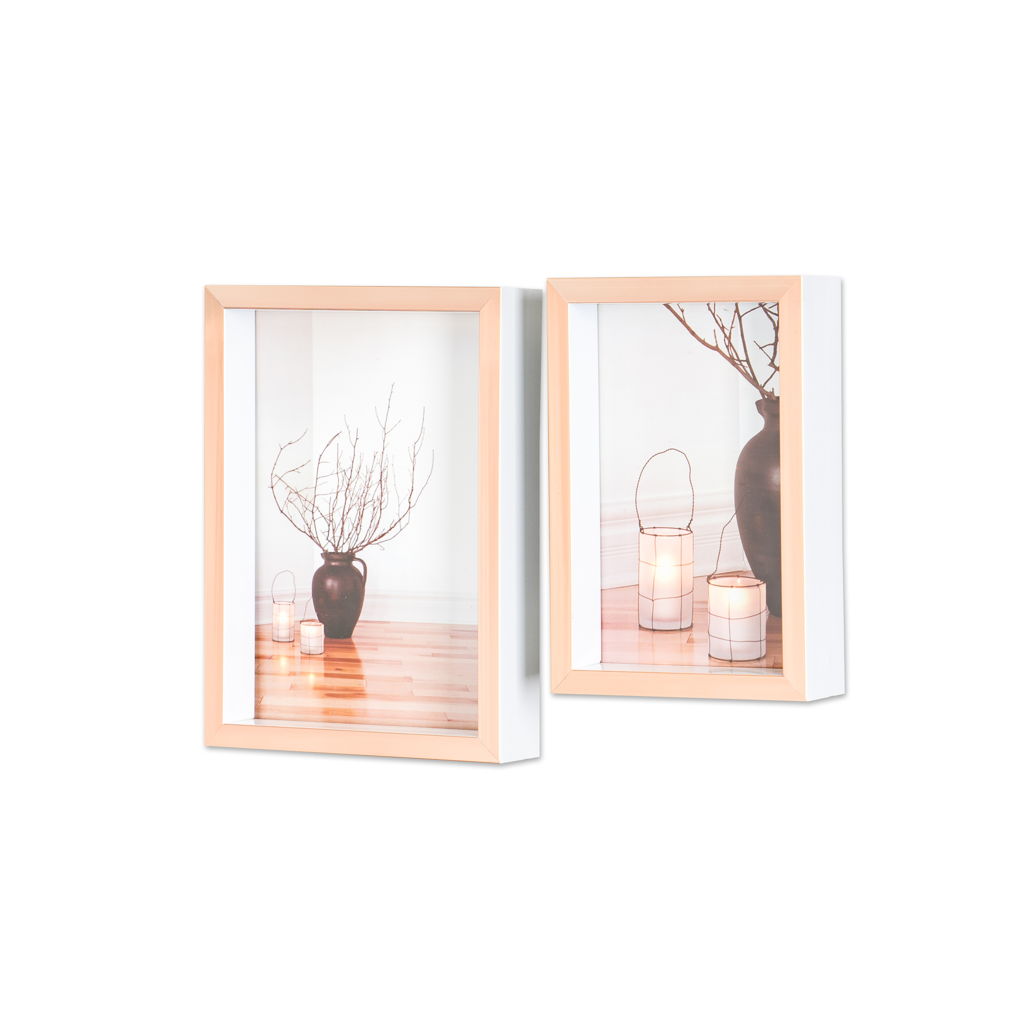 levandeo 2er Set Bilderrahmen Kupfer Rose Weiß 10x15cm 13x18cm Fotorahmen Glas