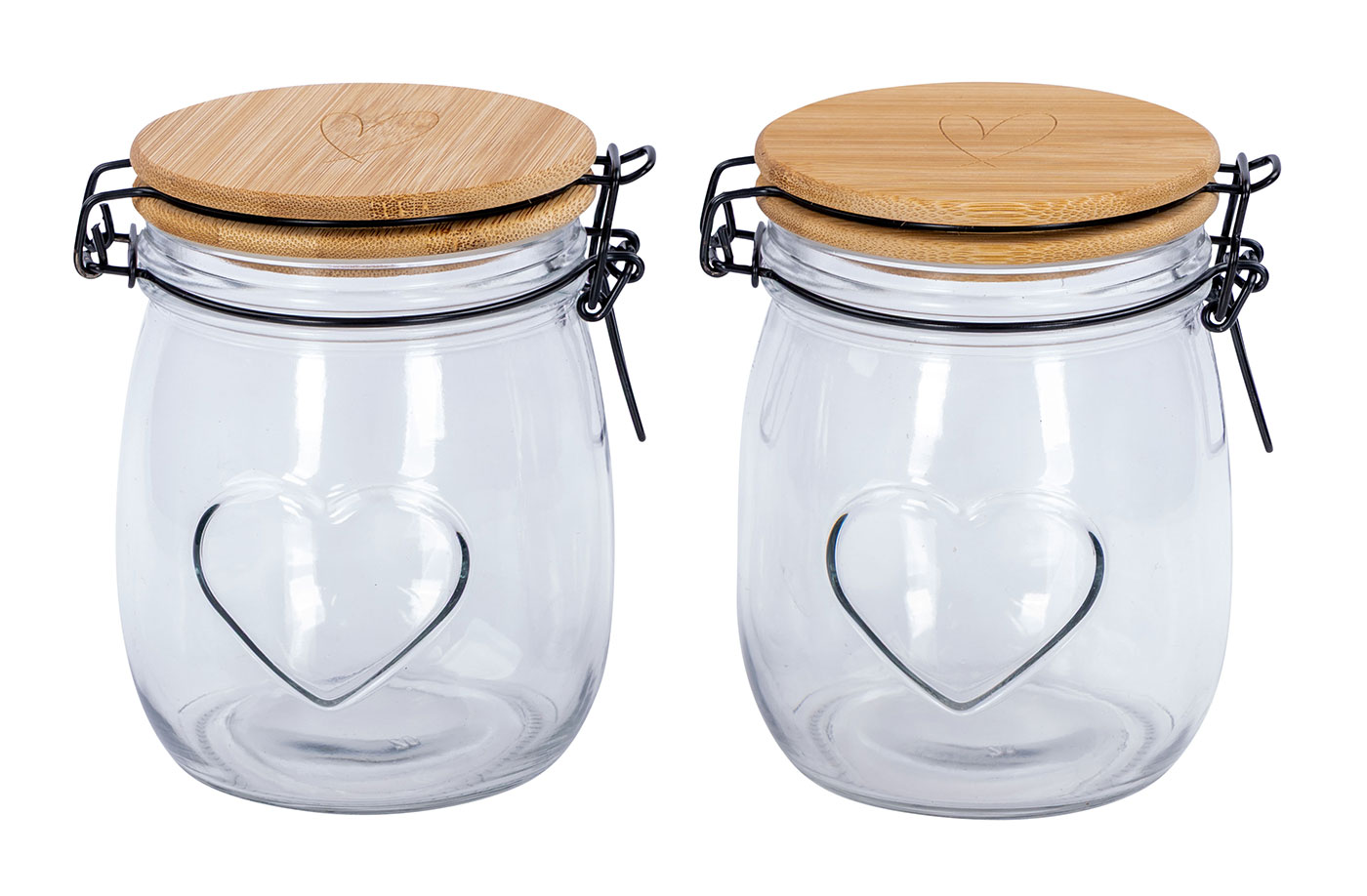 2er Set Vorratsgläser H14cm 700ml Herz Bambusdeckel Bonbonglas Küchenaccessoire