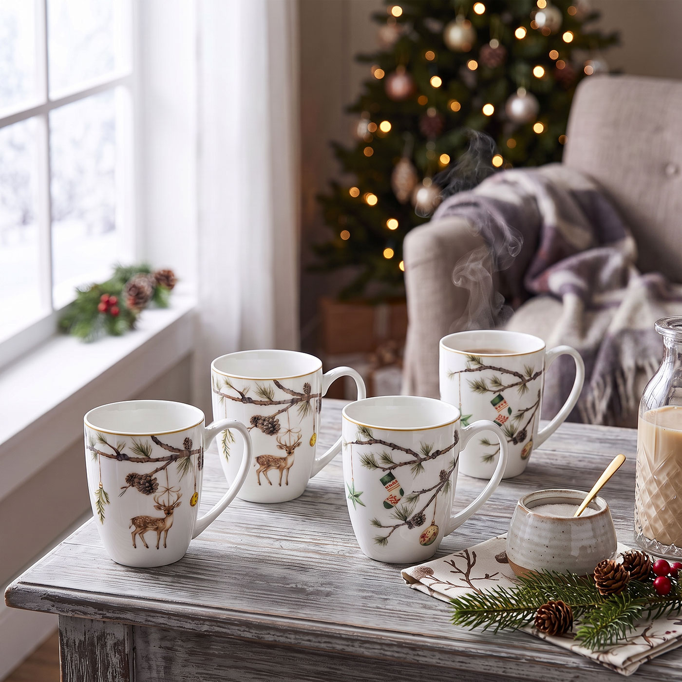 Weihnachtstassen 4er Set Becher Porzellan 350ml Weihnachten Kaffee Tee Getränk