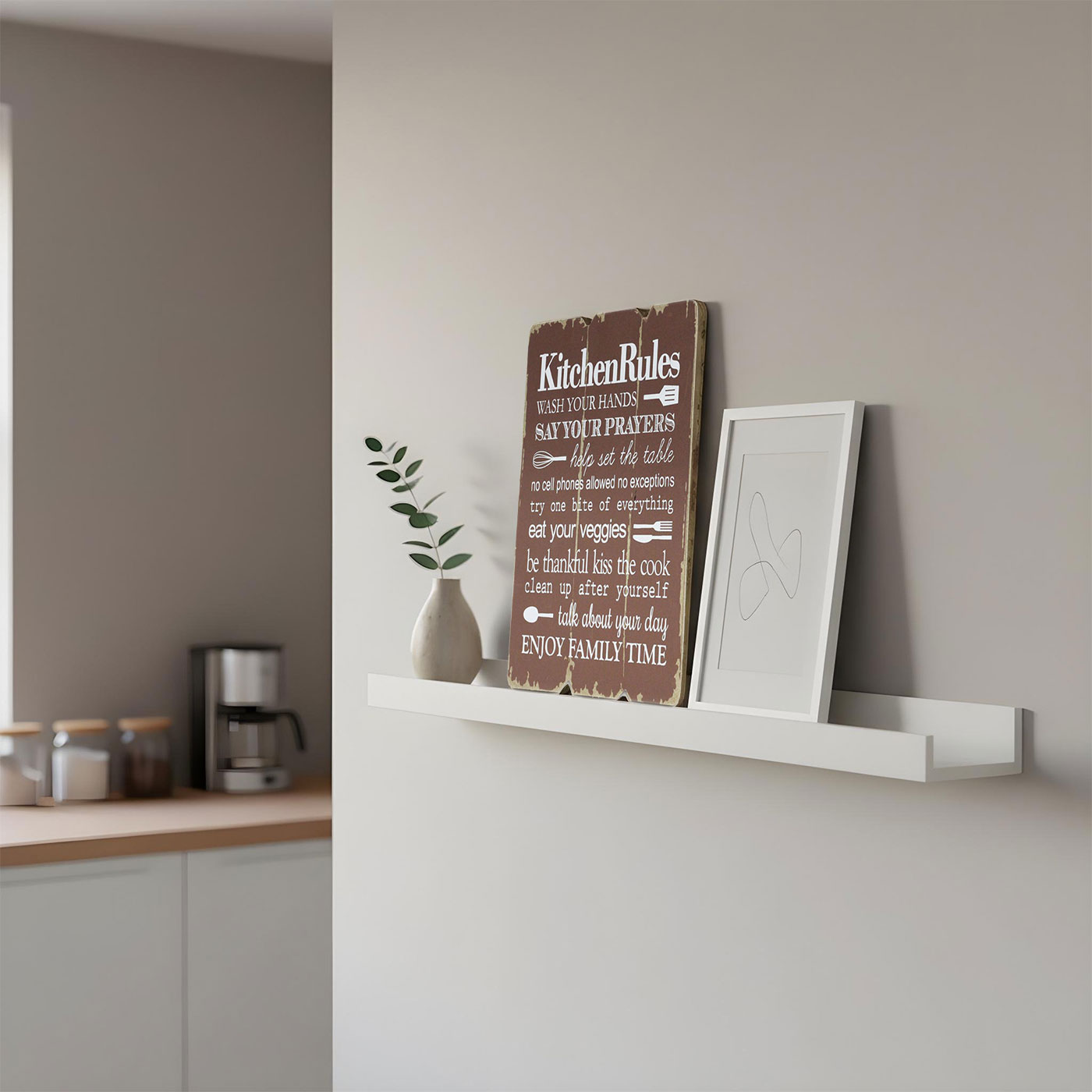 Wandbild Kitchen Rules 28x21cm Holz Braun Shabby Chic Vintage Küche Deko Schild