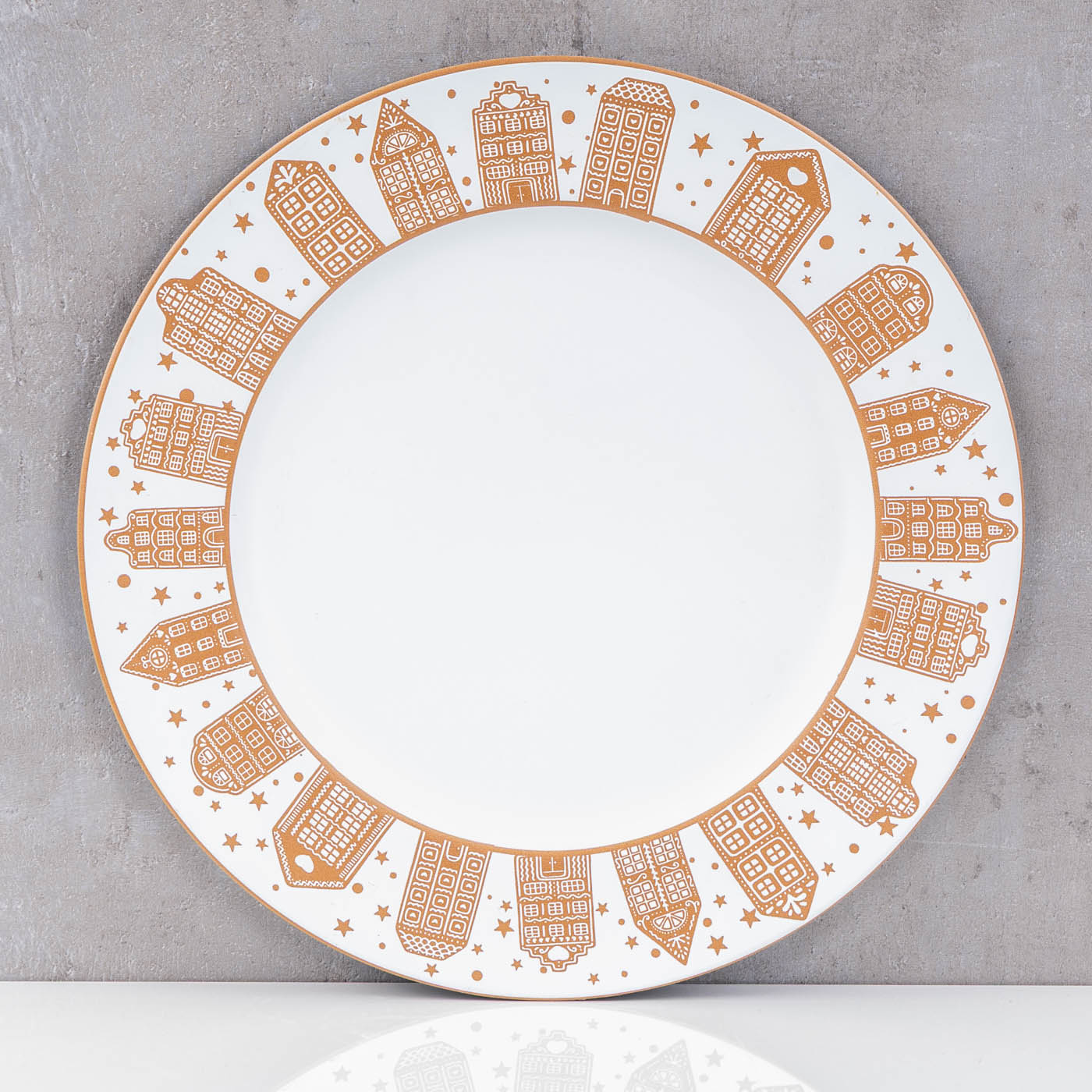 Platzteller Weihnachten 33cm Deko Teller Häusermotiv Beige Melamin Tischdeko