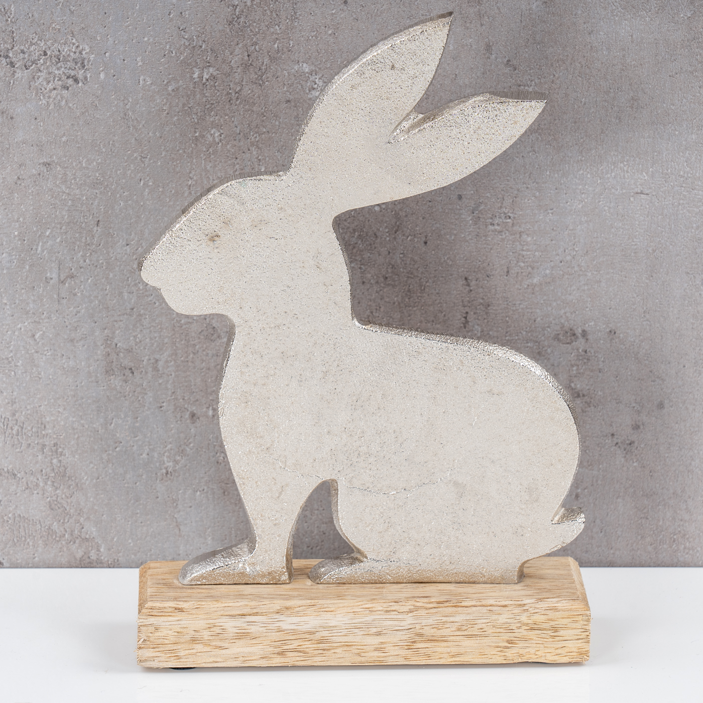 Metall-Hase H23cm Mango Holz Metall Aufsteller Tischdeko Osterhase Figur Deko