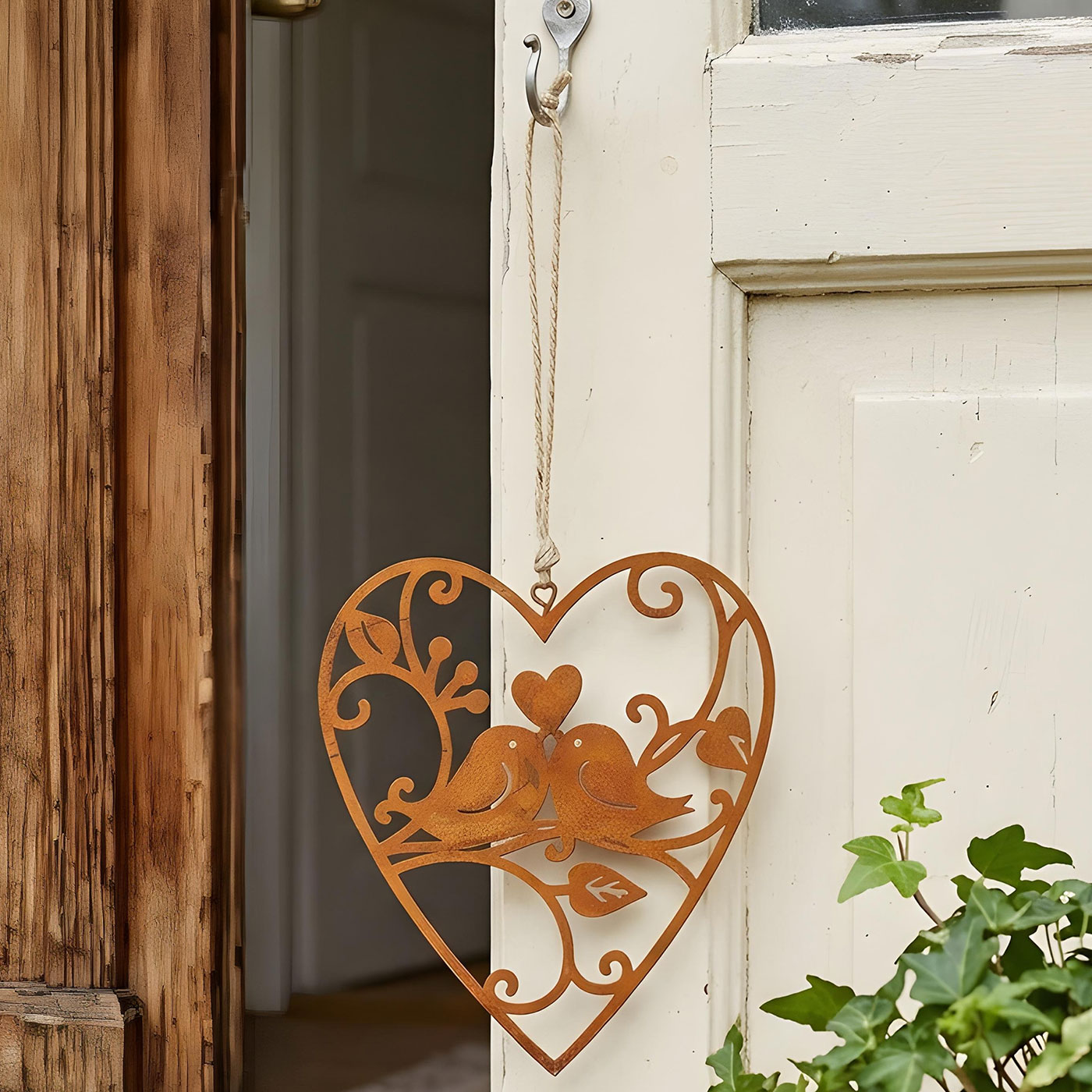 Schild Herz 10x12cm Vogel Gartendeko Türschild Edelrost Wandbild Rostdeko Deko