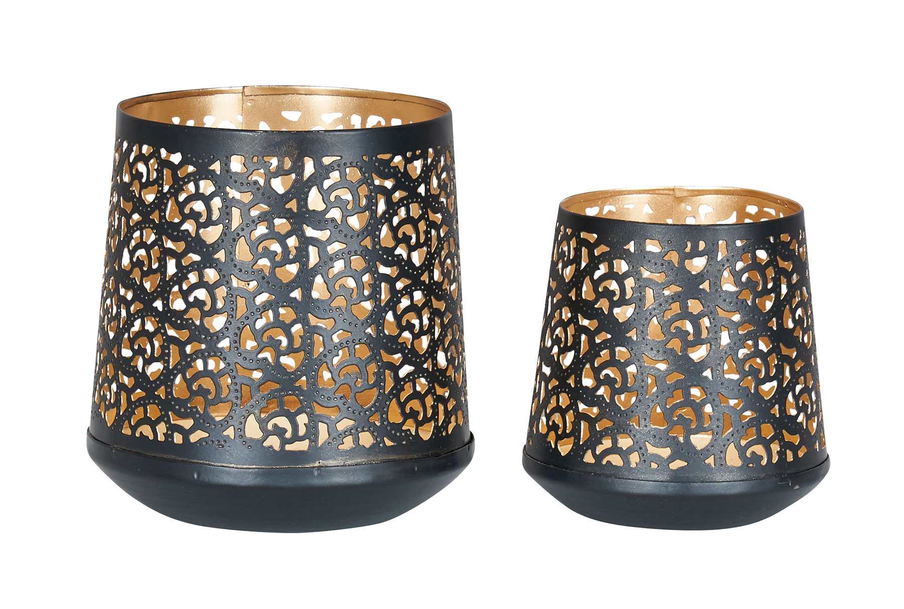 2er Set Teelichthalter Schwarz Gold H14 cm Metall Windlicht Design Kerzenhalter