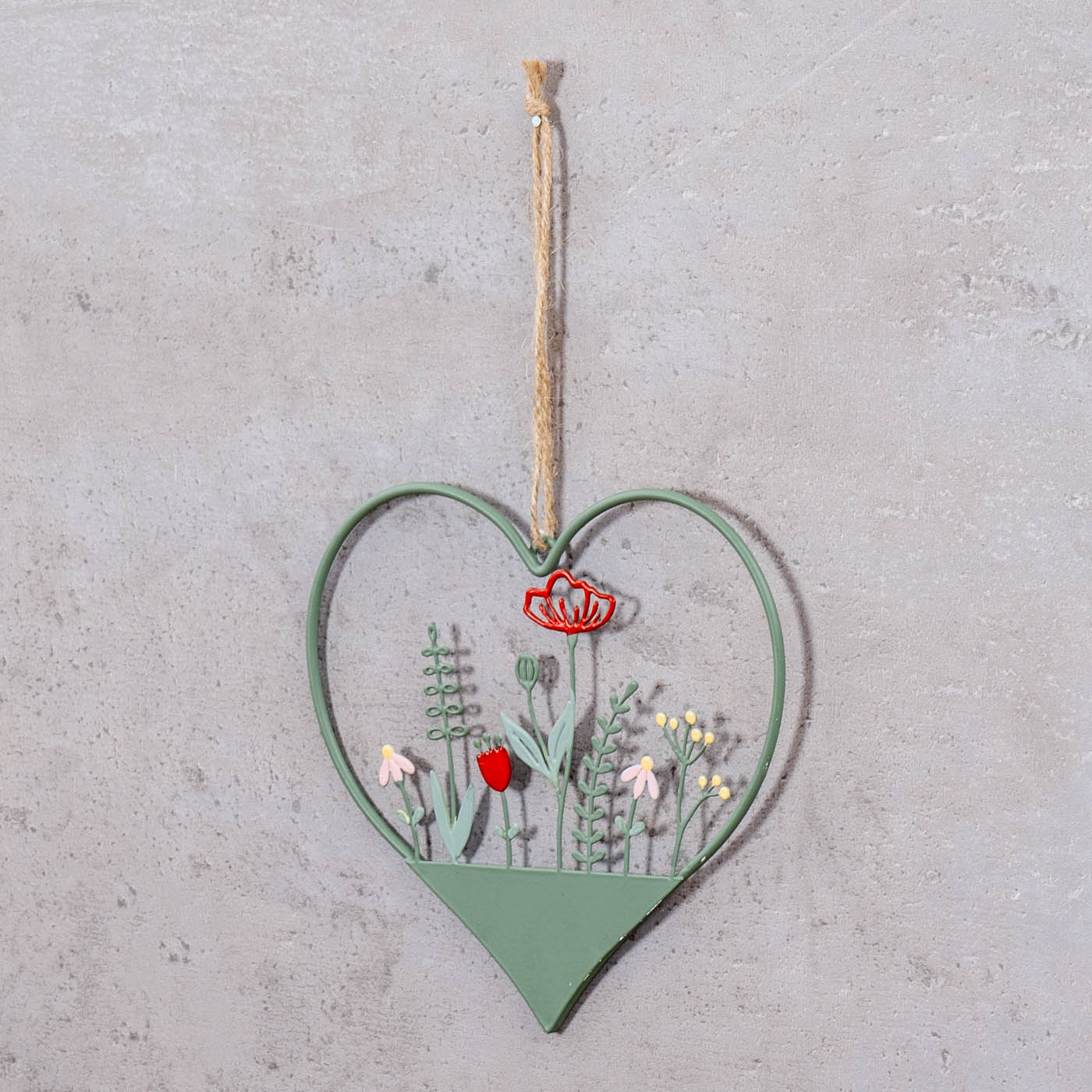 Metallschild Frühling 15x15cm Dekoschild Herz Grün Wiese Türschild Wandbild Deko