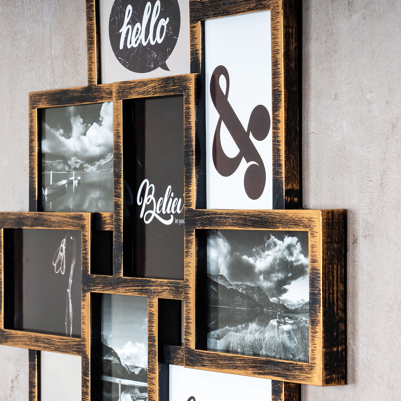 levandeo Bilderrahmen Collage 50x55cm 10 Fotos 10x15cm Kupfer Industrial Glas