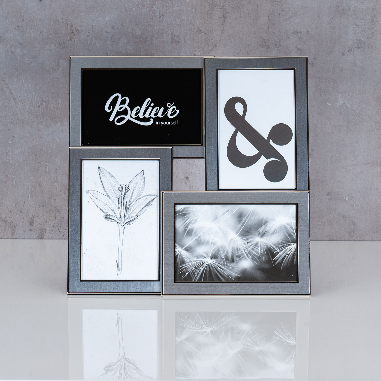 Fotoaufsteller 4 Fotos Silber Tischgalerie Fotorahmen Bilderrahmen Tischdeko