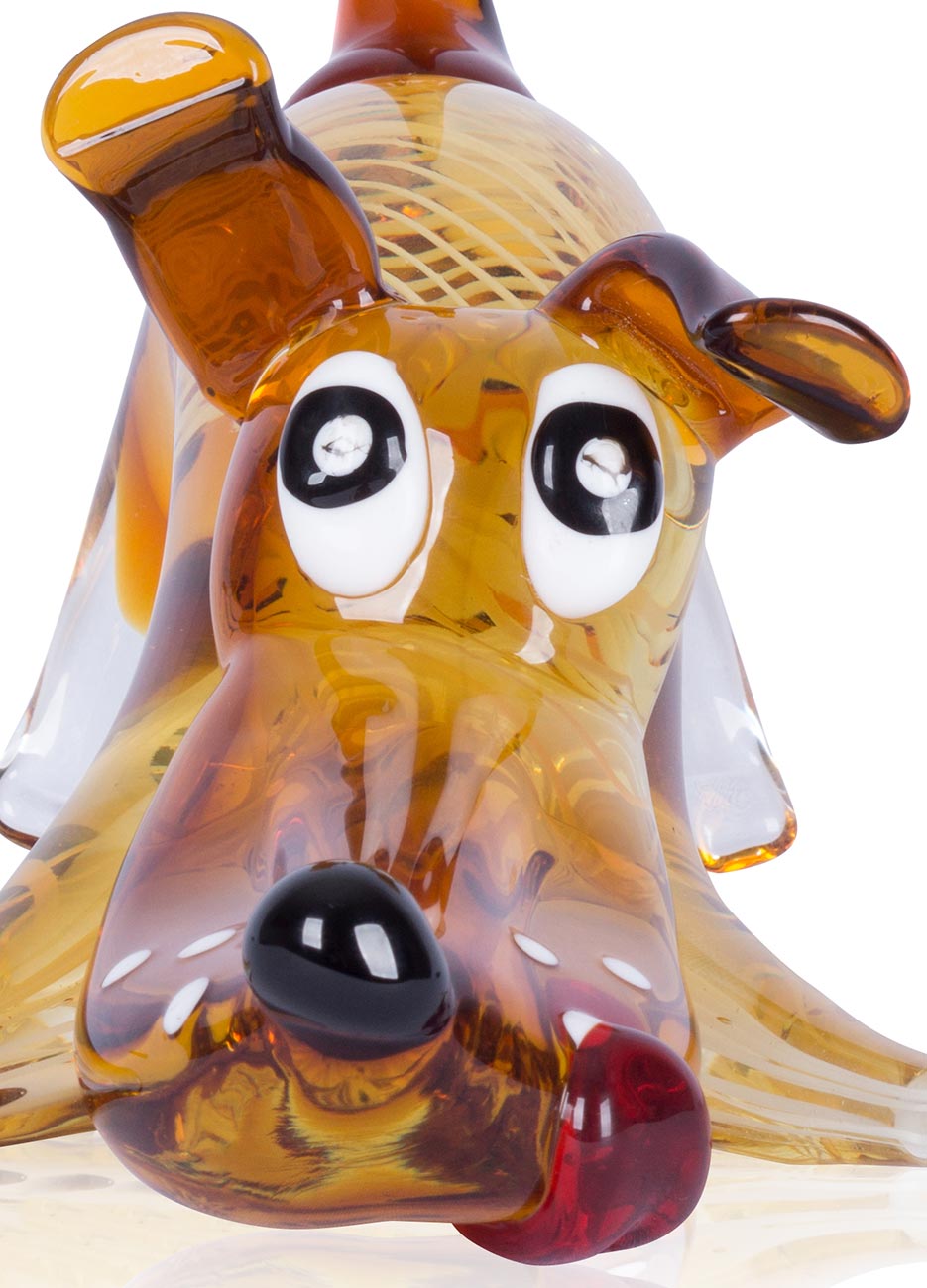 Designer Glas Skulptur 16x20x30cm Hund Glasfigur Deko Unikat