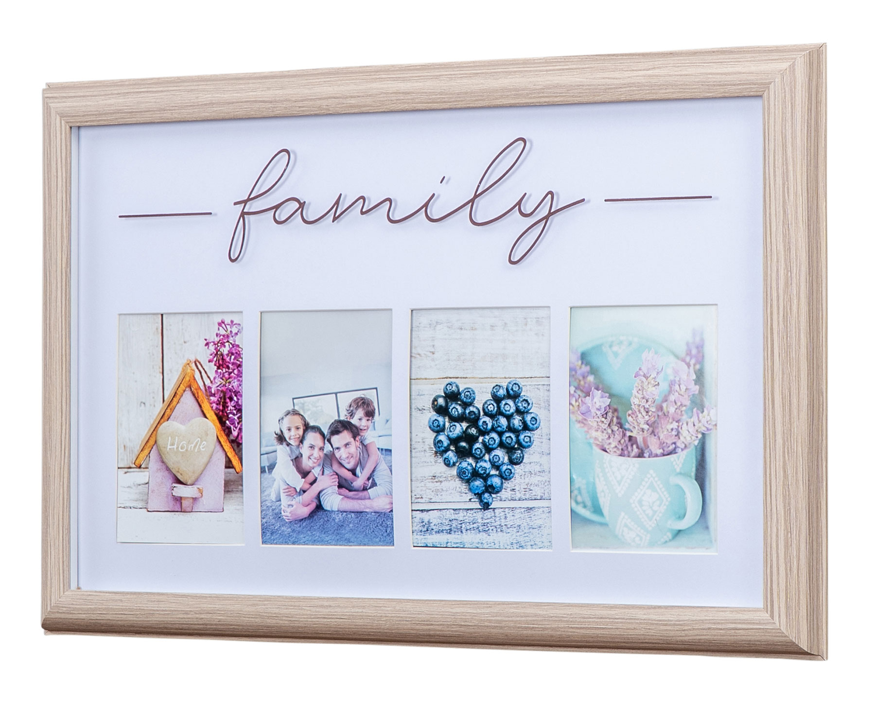 Bilderrahmen 4 Fotos 10x15 Natur Family Passepartout MDF Holz Fotorahmen