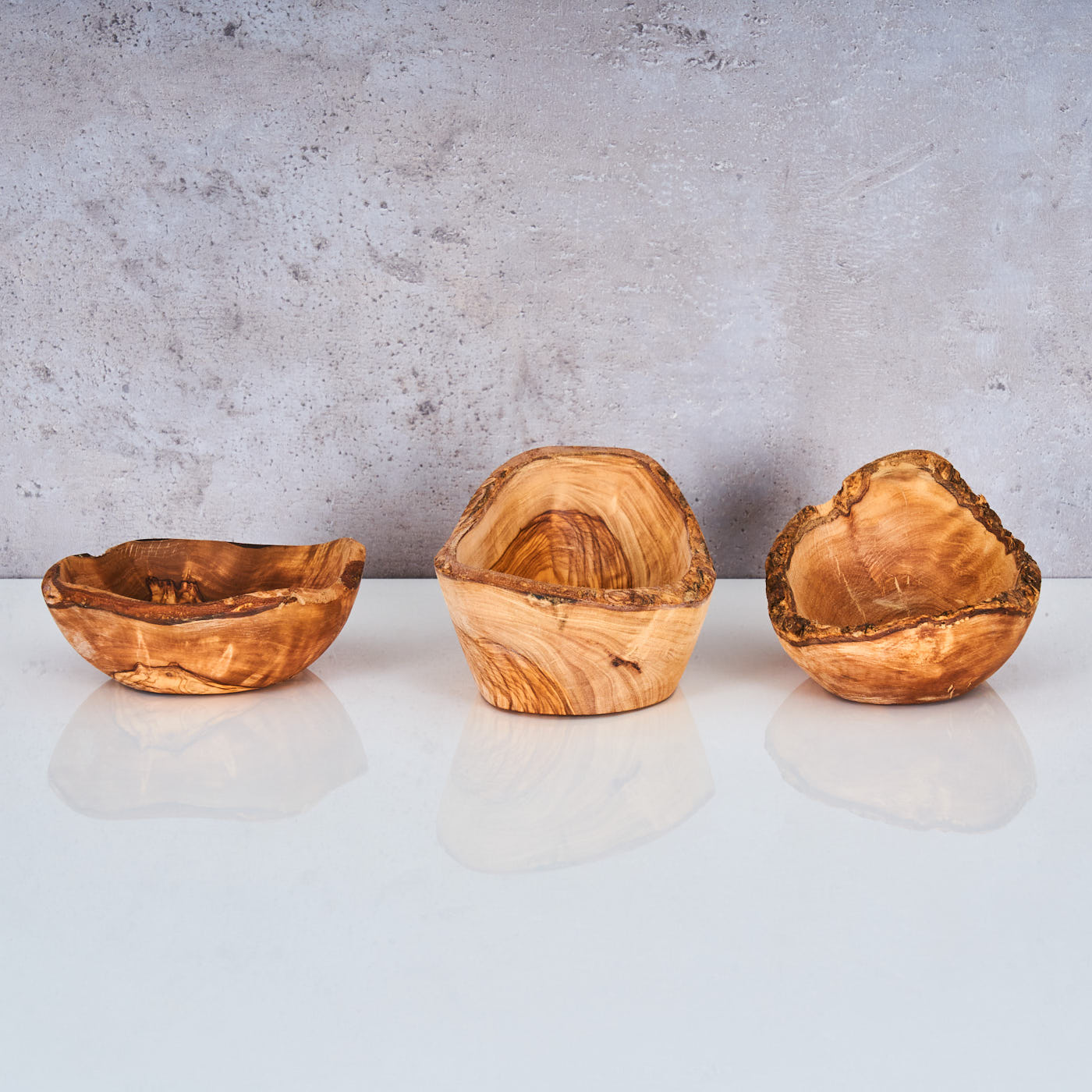 3er Set Olivenholz Schüssel ca. 12-16cm Rustikal Klein Mittel Groß Unikat Schale