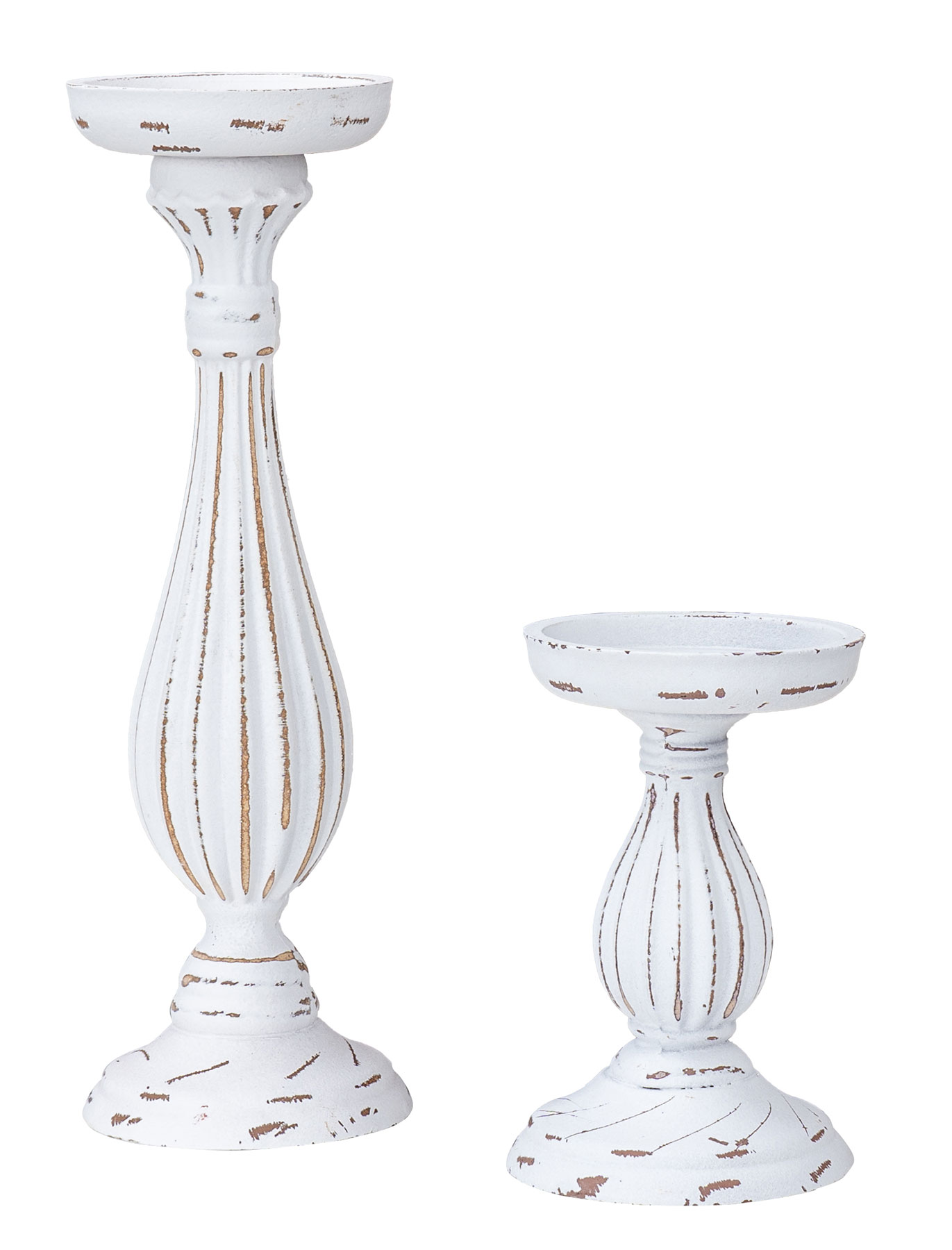 Set Weiß Kerzenständer Kerzenhalter Holz 2er Shabby Vintage H17-34cm MDF Tischdeko