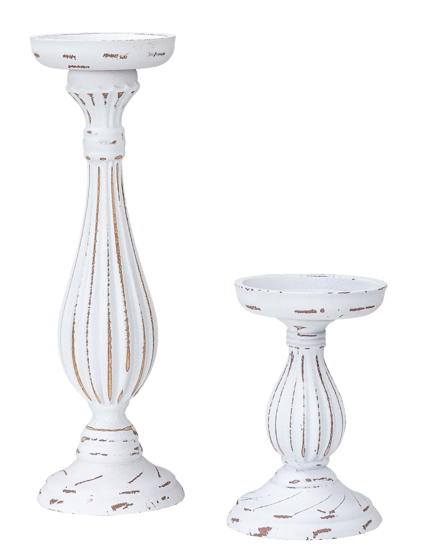 2er Set Kerzenhalter Shabby H17-34cm Weiß MDF Holz Kerzenständer Vintage Tischdeko