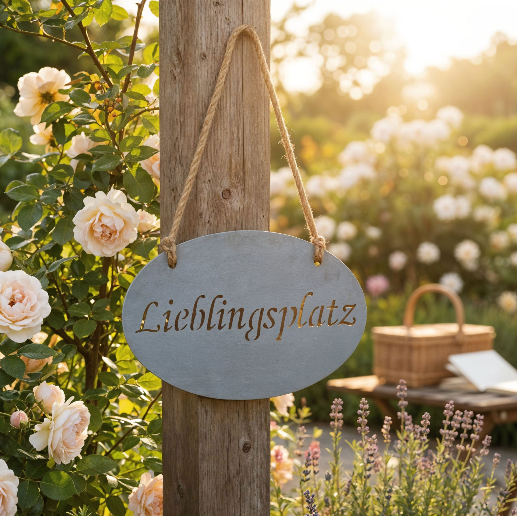 Lieblingsplatz Schild 30x18cm Garten-Deko Anhänger Türschild Beton Grau Wandbild