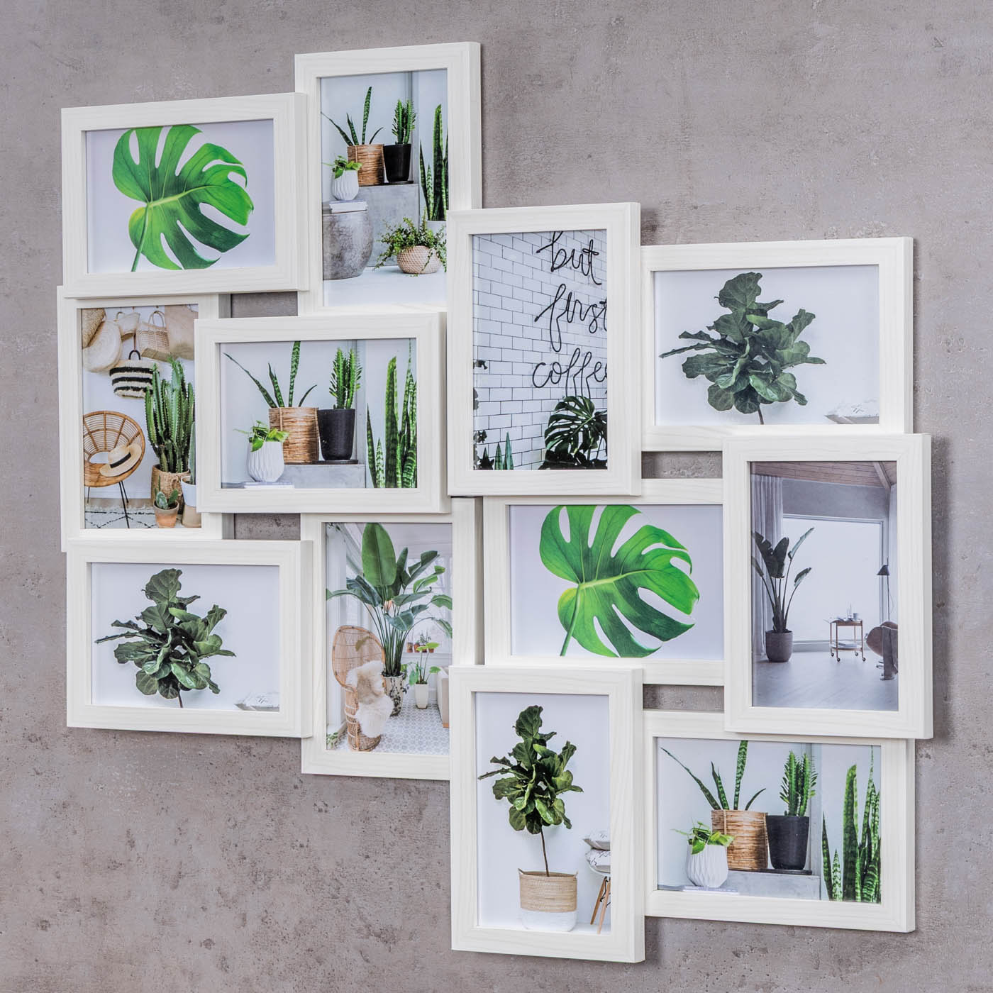 Bilderrahmen 58x55cm Collage 12 Fotos 10x15 Ahorn Weiß MDF Holz Fotorahmen