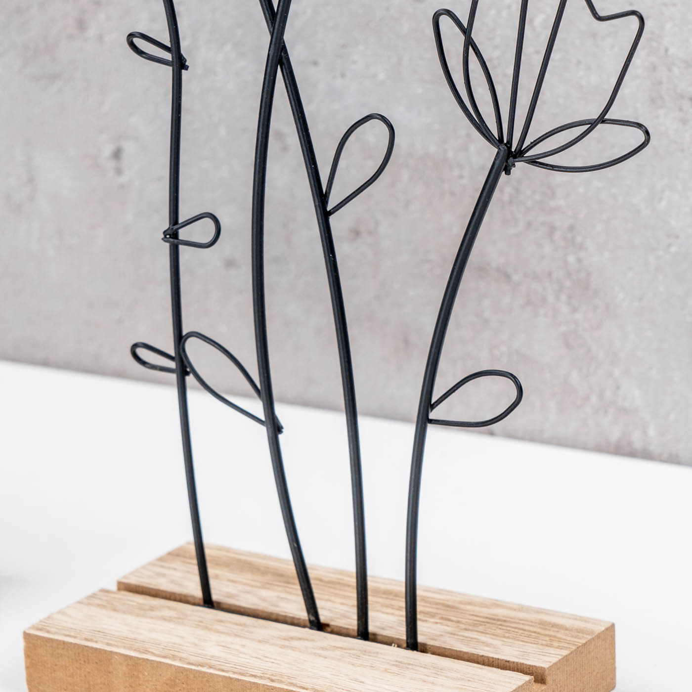 3er Set Aufsteller Blume Metall MDF Schwarz Natur Draht Deko Tischdeko Frühling