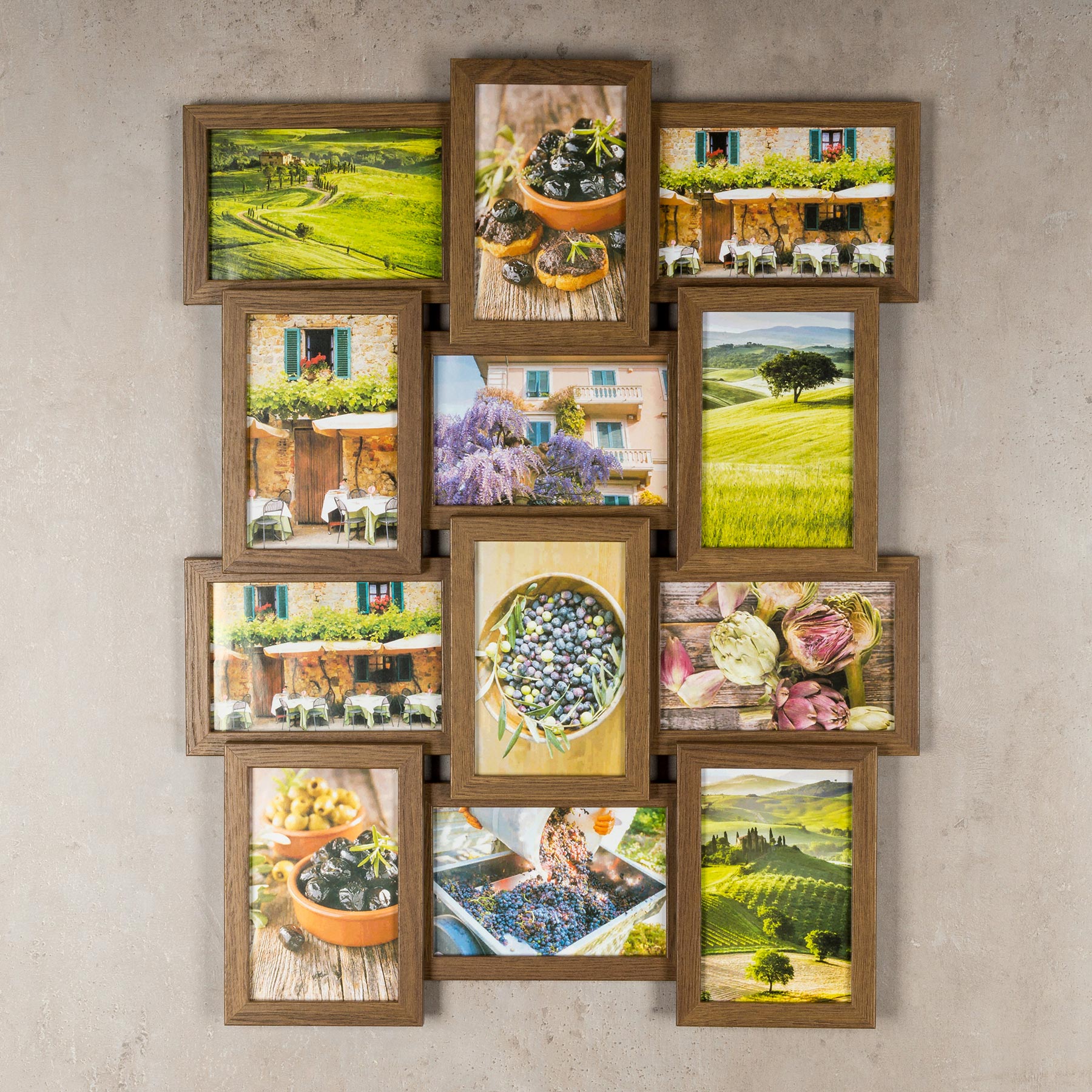 levandeo Bilderrahmen Collage 45x58cm 12 Fotos 10x15 Nussbaum MDF Holz Glas