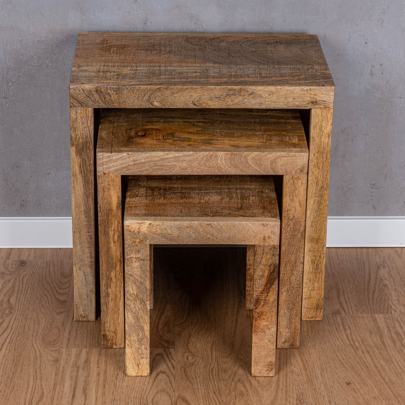 3er Set Beistelltisch Mango Holz Braun Natur Massiv Couchtisch Sofatisch Ablage