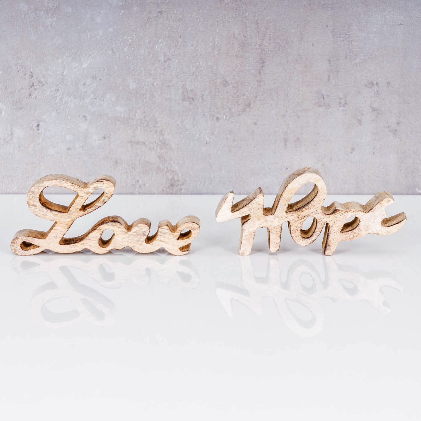 Schriftzug Set Love Hope BxH 14x7cm Braun Mango Holz Natur Deko Aufsteller Liebe