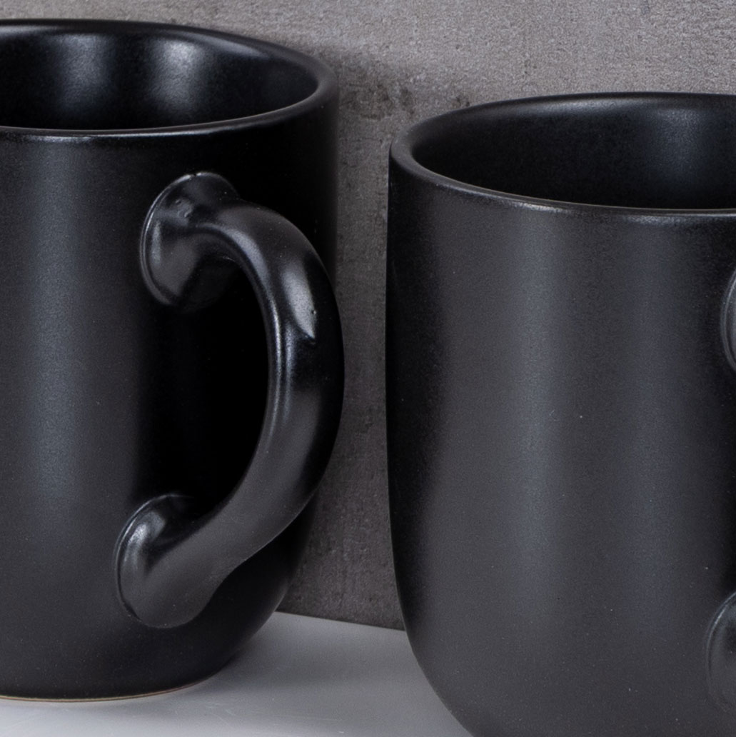 4er Set Steingut Tassen 300ml Schwarz Kaffeetasse Kaffeebecher Edel Design