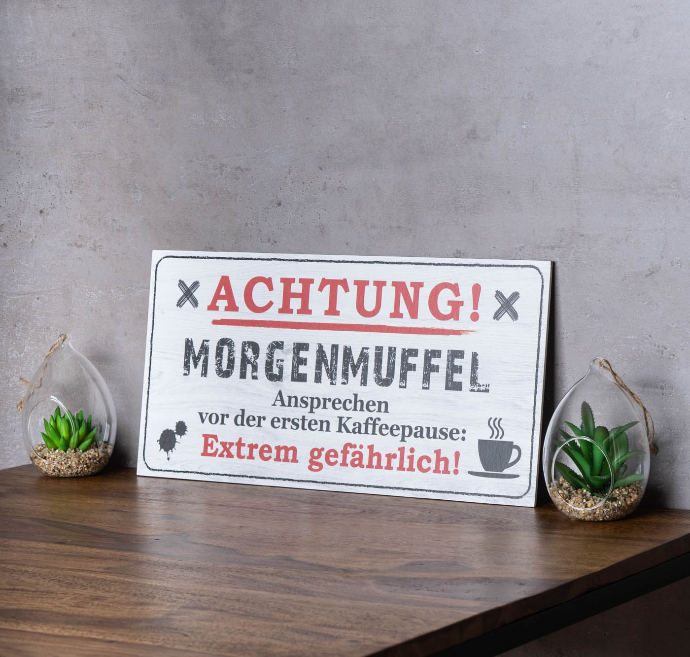 Wandbild 40x20cm Morgenmuffel Spruch Danger Deko Wandschild Wanddeko Bild Schild