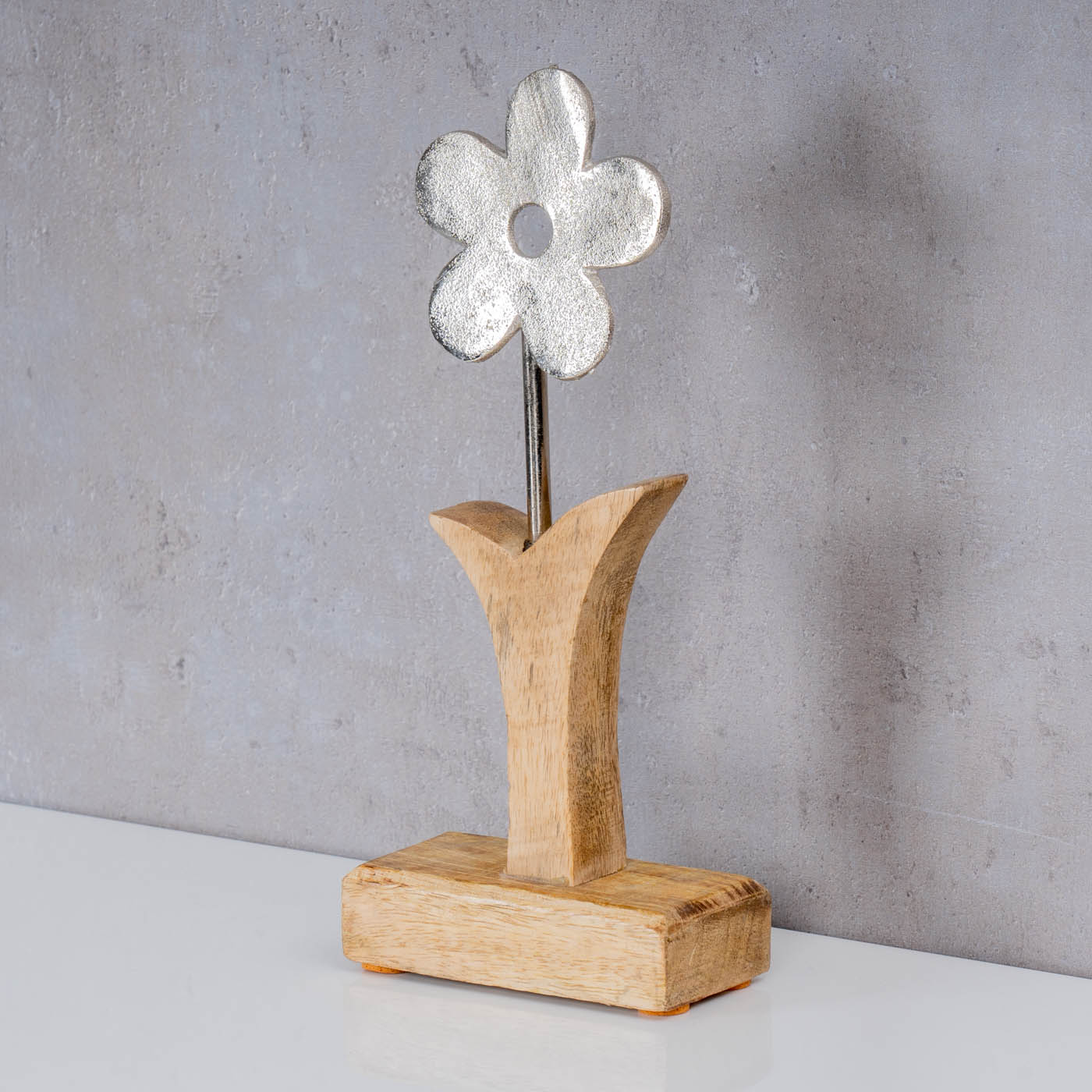 Aufsteller Blume H24cm Mango Metall Holz Braun Silber Tischdeko Frühling Deko