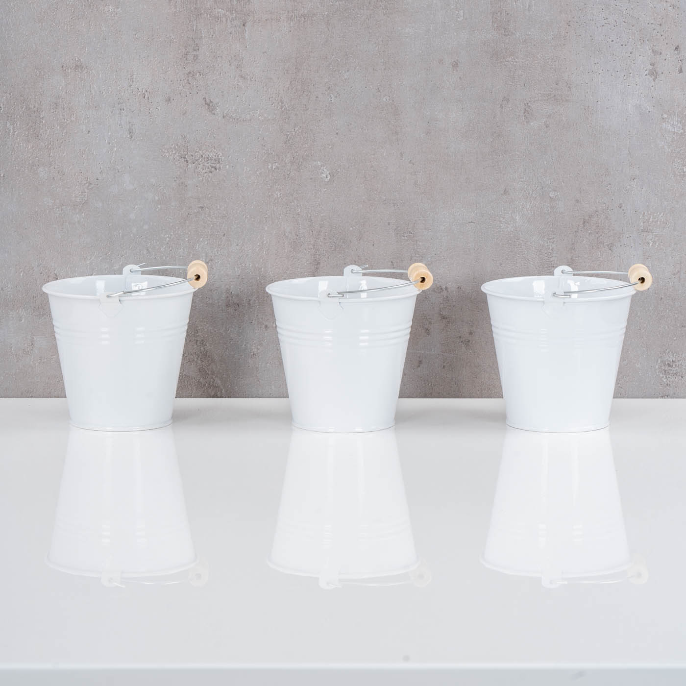3er Set Pflanztopf Metall H10cm Weiß Kräutertopf Mini Eimer Verzinkt Blumentopf