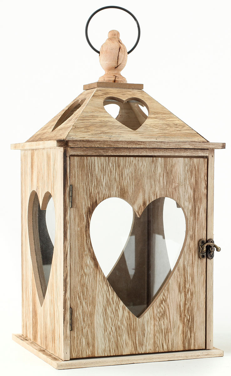 2tlg. Laternen Set Holz Herzen braun Glas Shabby Chic 24cm & 40cm 2er