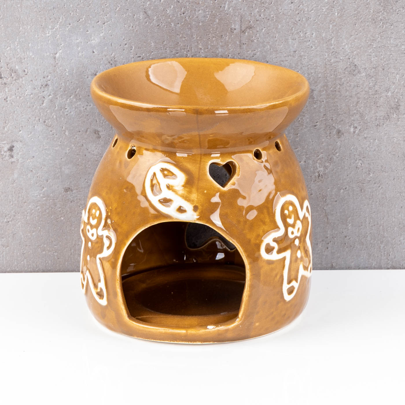 Duftlampe Lebkuchen H11cm Keramik Braun Weiß Aromalampe Weihnachten Tischdeko
