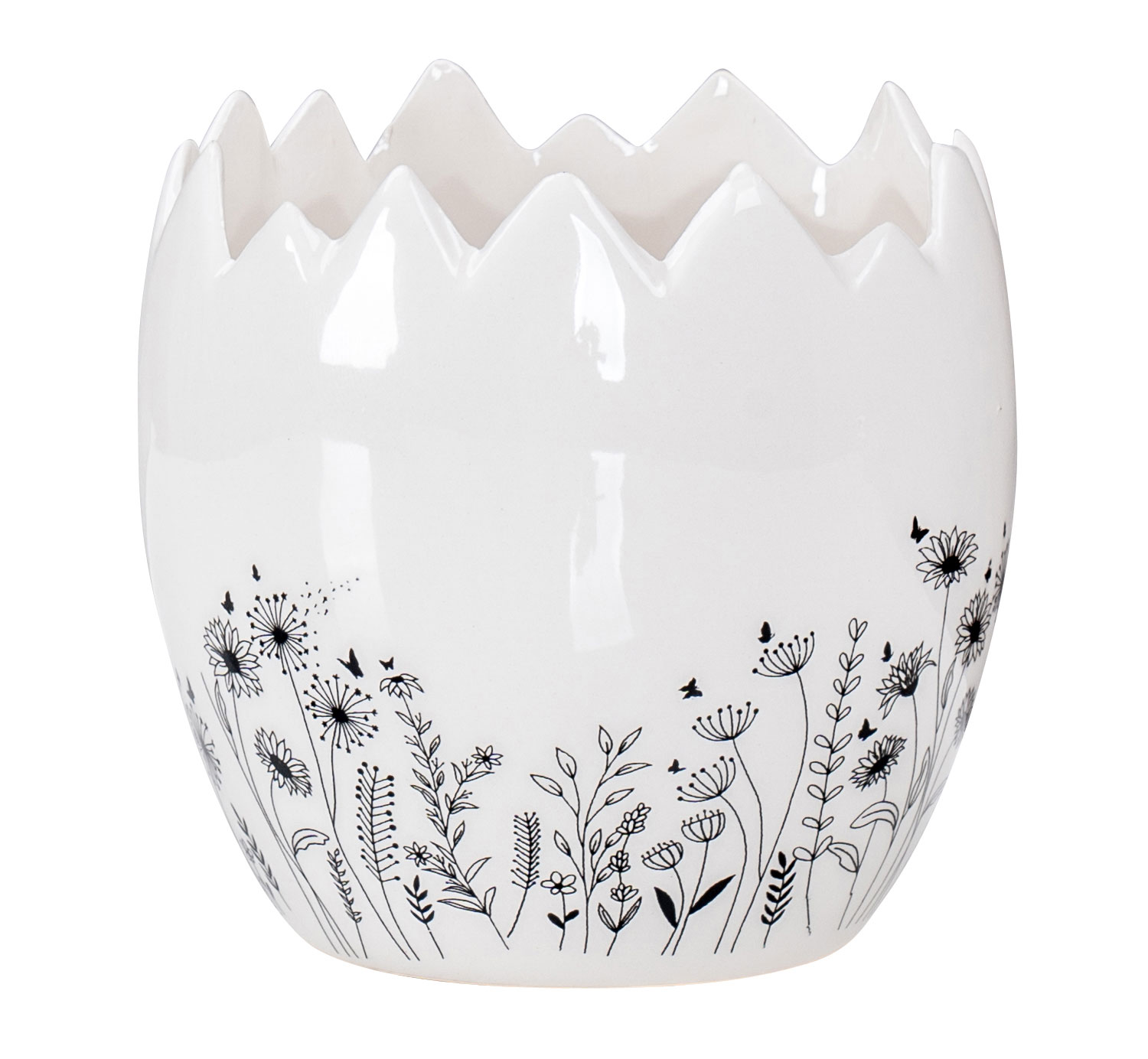 Eierschale Deko Blumentopf H10cm Keramik Schwarz Weiß Blumenwiese Ostern Deko