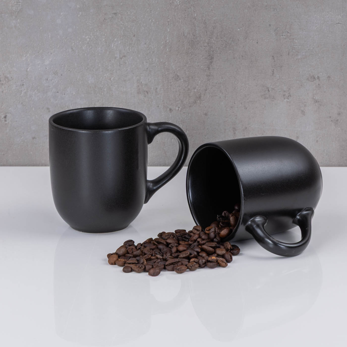 4er Set Steingut Tassen 300ml Schwarz Kaffeetasse Kaffeebecher Edel Design