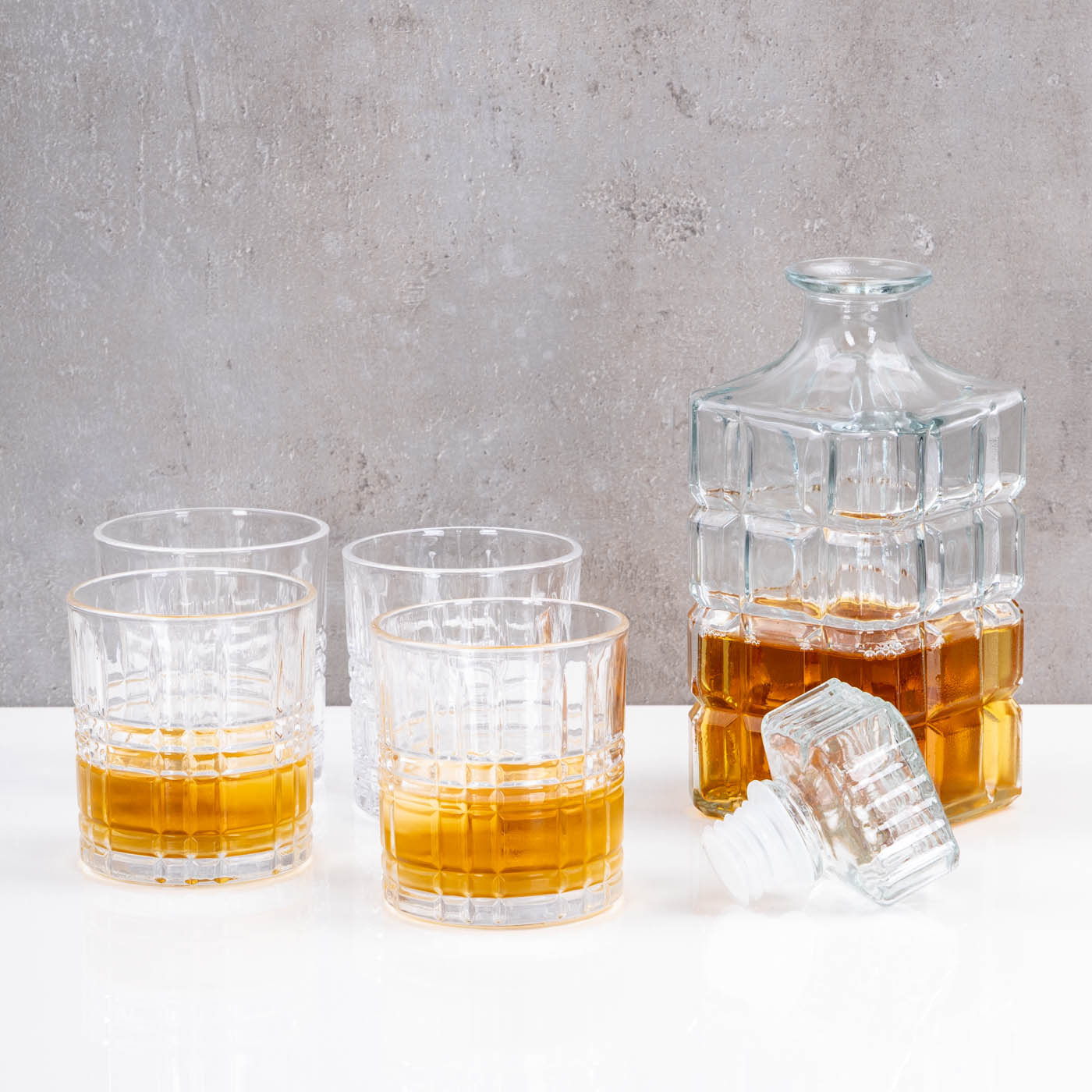 Whisky Karaffe Set 900ml 4 Whiskygläser 300ml Geschenkset Dekanter Glasflasche