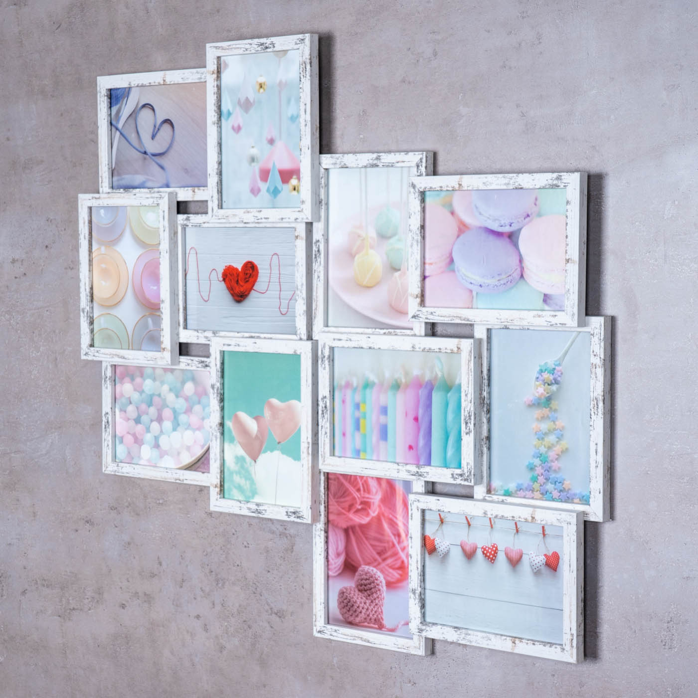 Bilderrahmen 70x65cm Collage 12 Fotos 13x18 Shabby Chic MDF Holz Fotorahmen