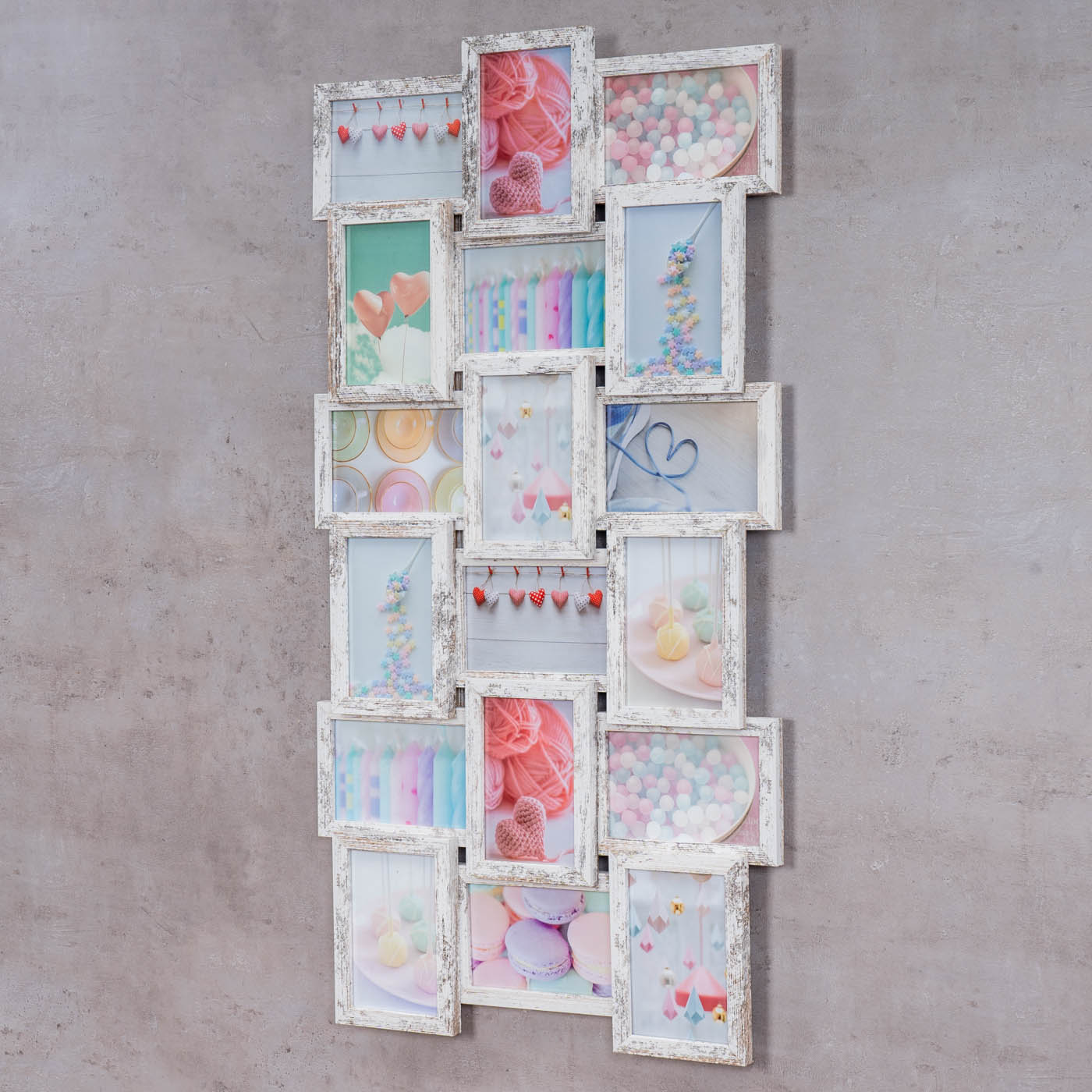 Bilderrahmen Collage 44x85cm 18 Fotos 10x15 Shabby Chic MDF Holz Fotorahmen