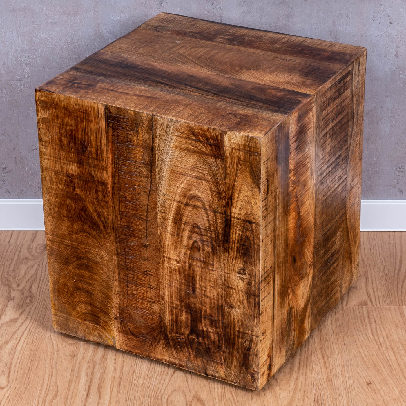Beistelltisch Hocker 40x45cm Mango Tisch Holzhocker Rollen Holztisch Massiv-Holz