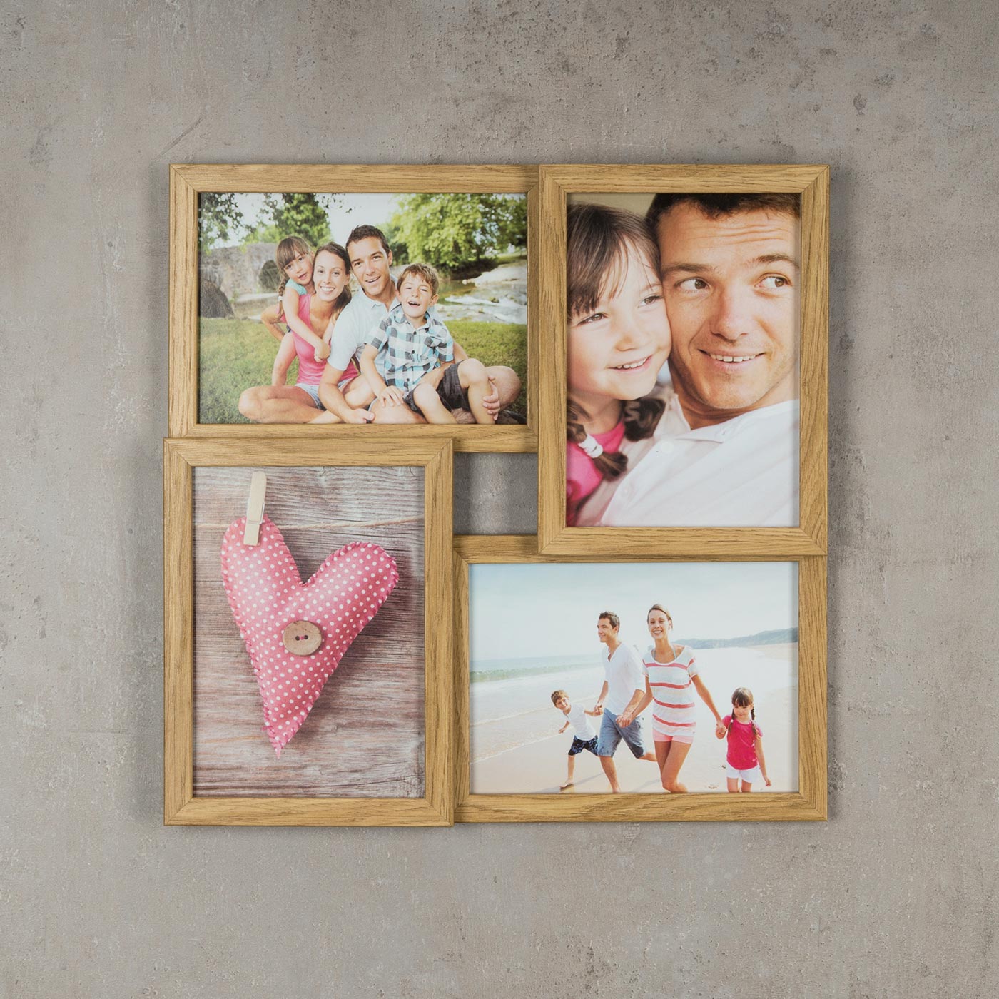 levandeo Bilderrahmen Collage B x H: 34x34cm 4 Fotos 13x18 Eiche MDF Holz Glas