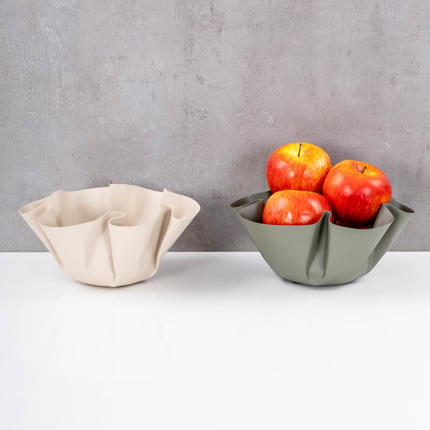 2er Set Metallschale B22cm Beige Grün Dekoschale Schüssel Boho Deko Tischdeko